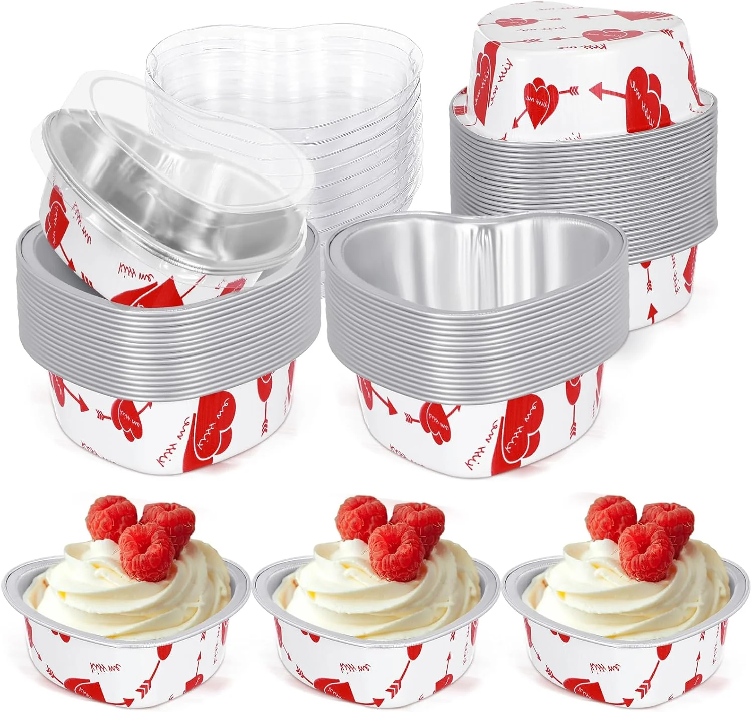 Ziliny 100 Sets Heart Shaped Cake Pans with Lids