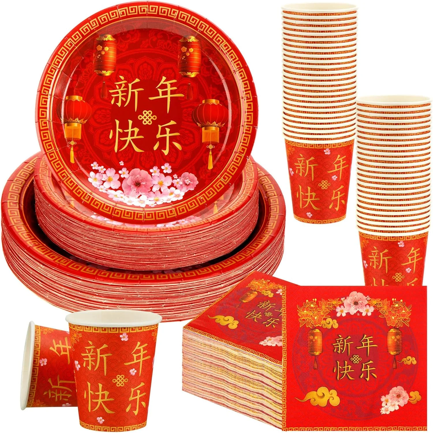 Ziliny 200 Pcs Chinese Lunar New Year Plates Napkins