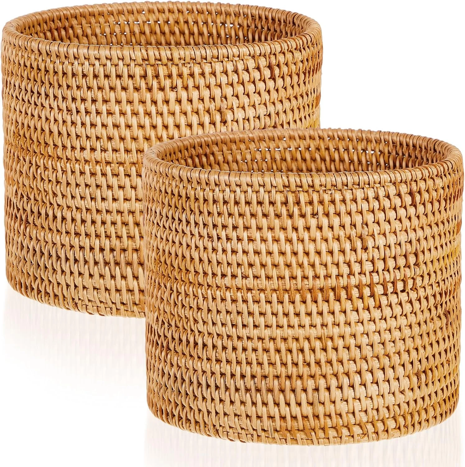 2 Pcs Mini Rattan Bathroom Trash Can Handmade Wicker Waste...