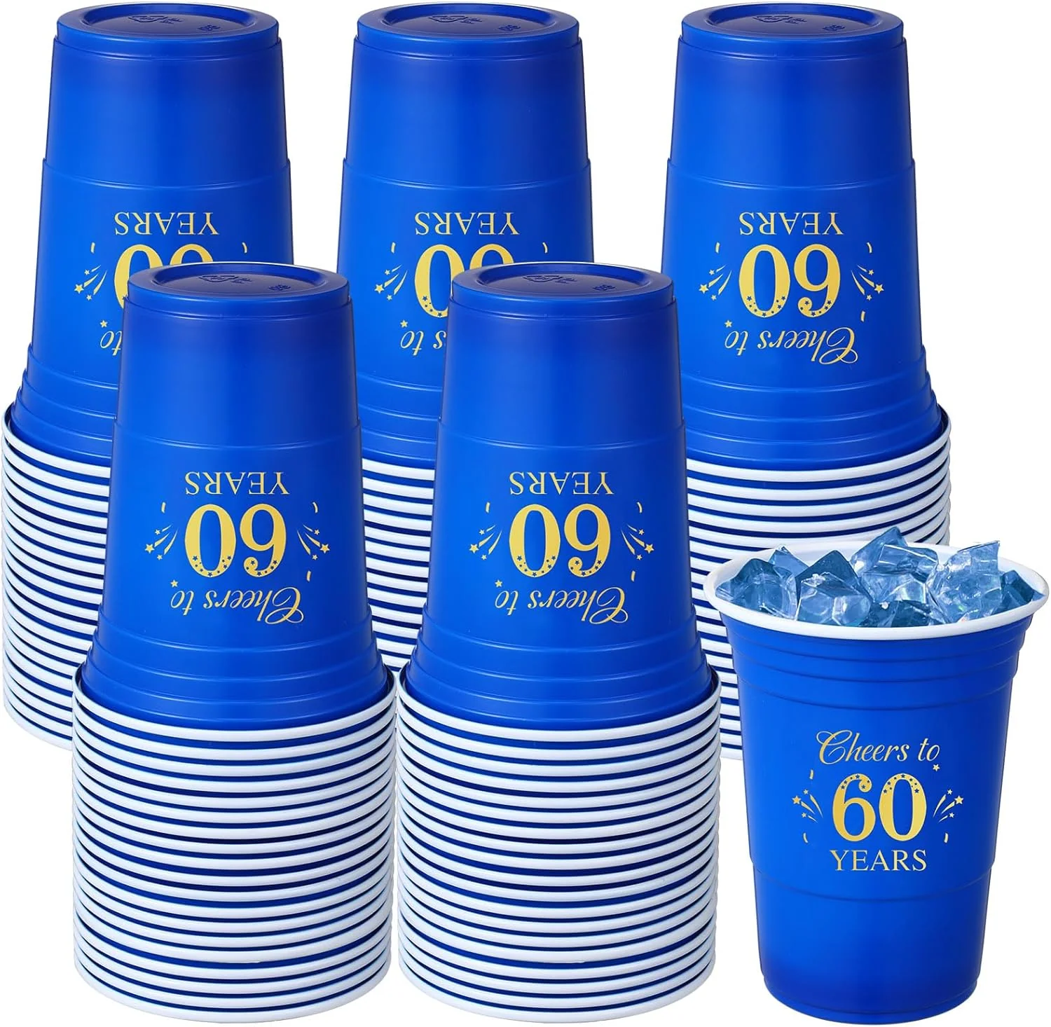 Ziliny 50 Pack 60th Birthday Cups 16 oz Cheers