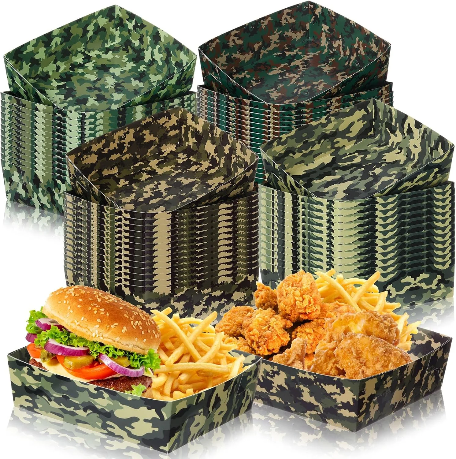 36 Pcs Camo Party Paper Food Trays 5 lb Deer Nacho Boats...
