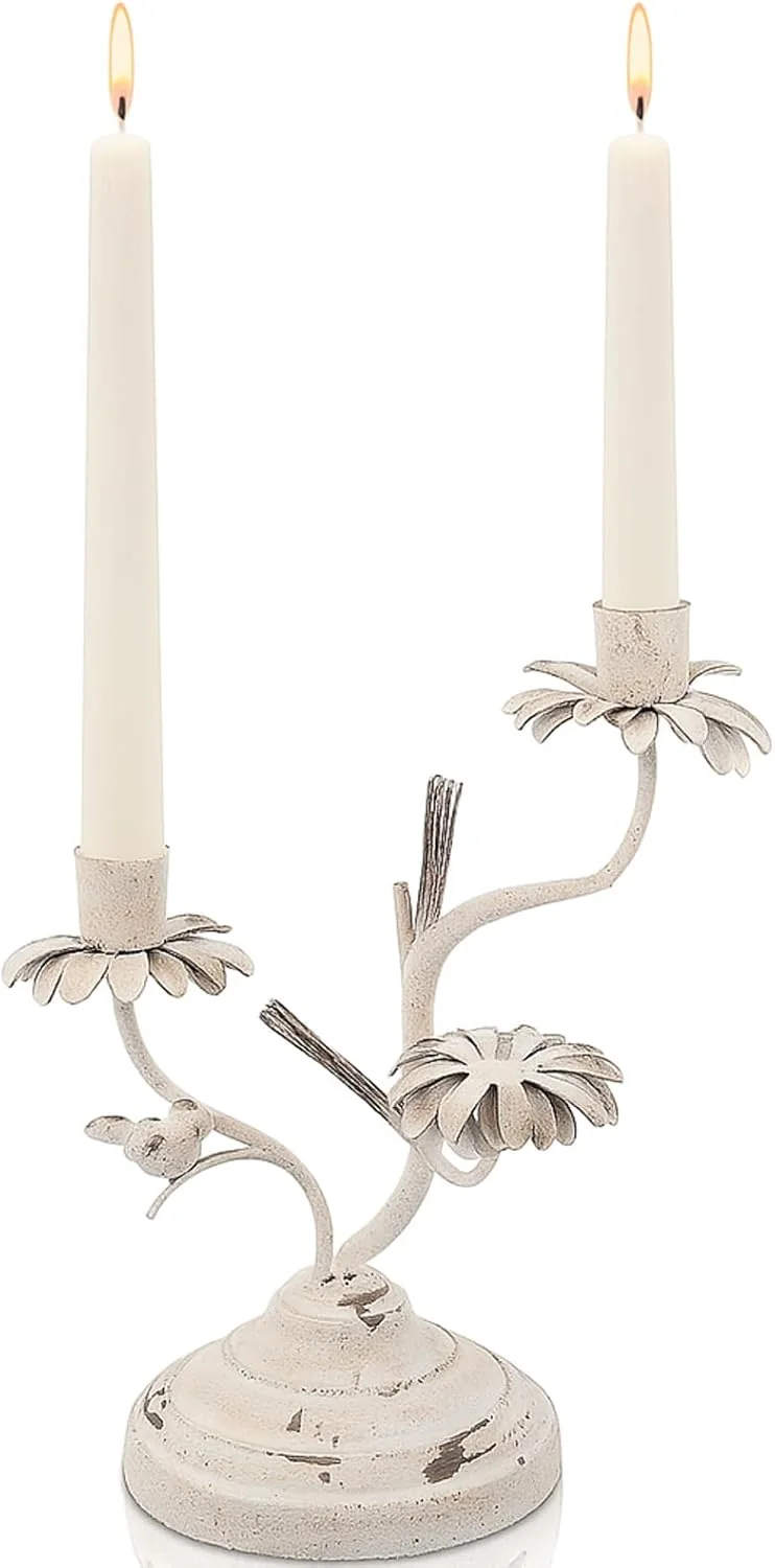 Ziliny 13 Inch Vintage Candle Holder 2 Arms Flower
