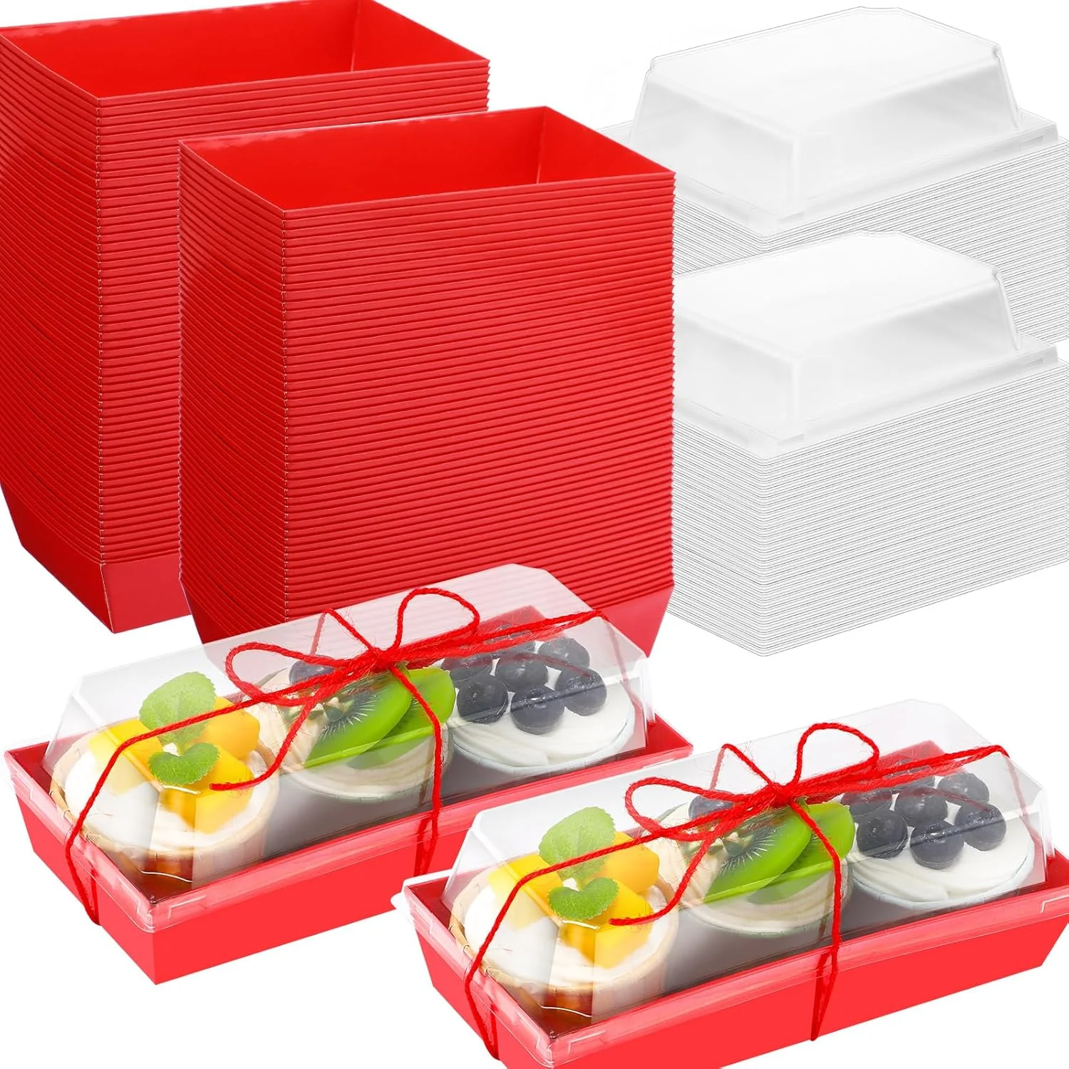 Ziliny 100 Pcs Red Charcuterie Boxes with Clear Lids