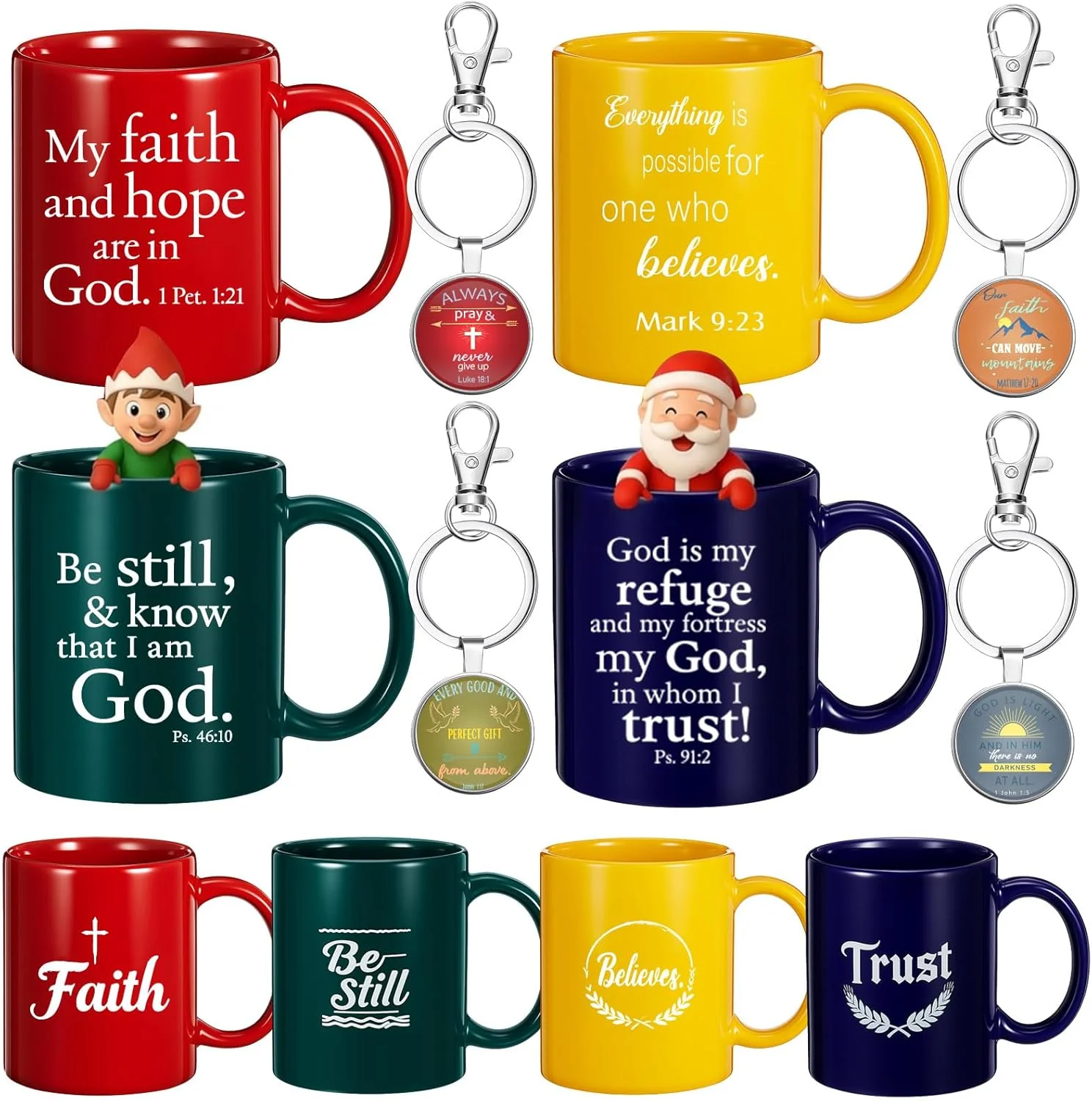 4 Sets Christian Coffee Mugs with Bible Verse Keychains...