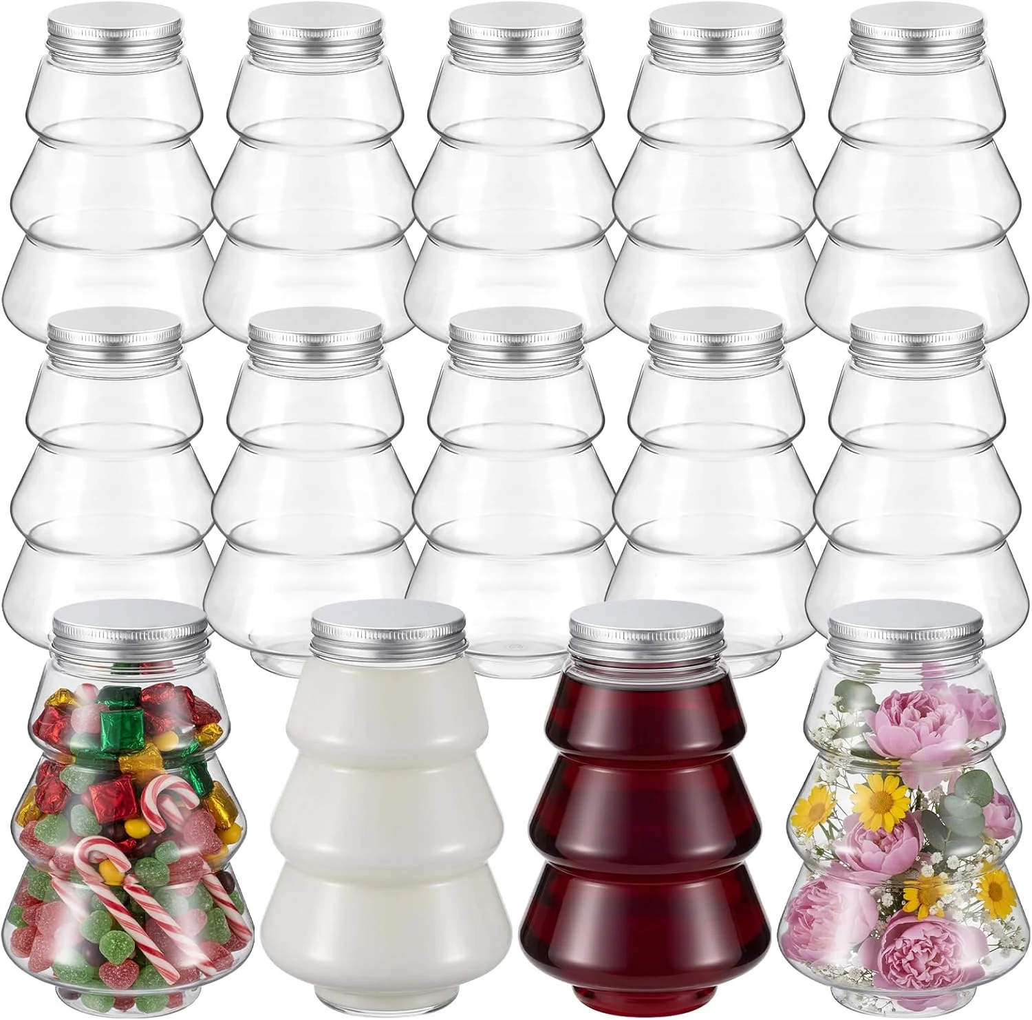 12 Pcs Christmas Tree Plastic Candy Jar Christmas Favor...