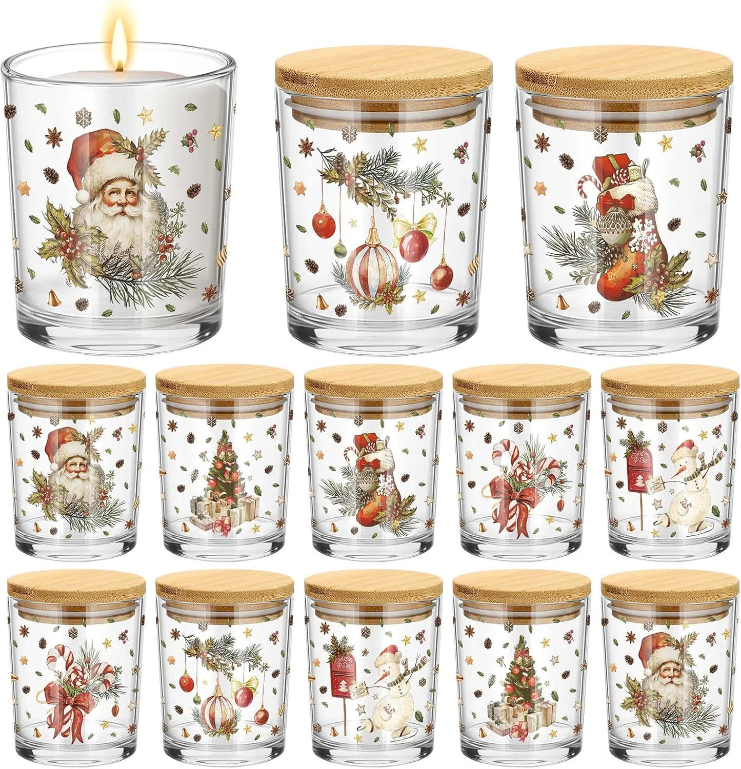 Ziliny 12 Pack 7 oz Christmas Glass Candle Jar