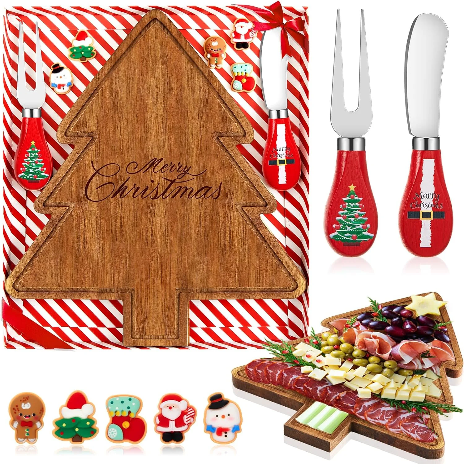 1 Set Mini Christmas Tree Cheese Board Set with Knives,...