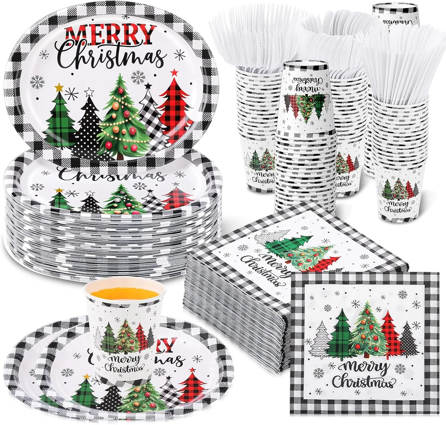 Ziliny 300 Pcs Christmas Party Supplies Paper Dinnerware Set