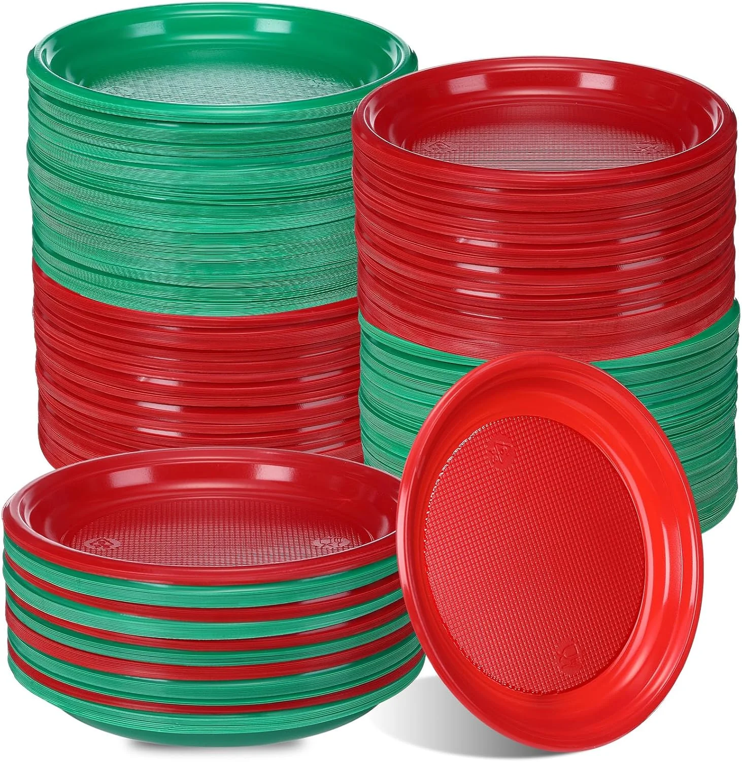 Ziliny 300 Pcs Christmas Green Red Plastic Plates Christmas