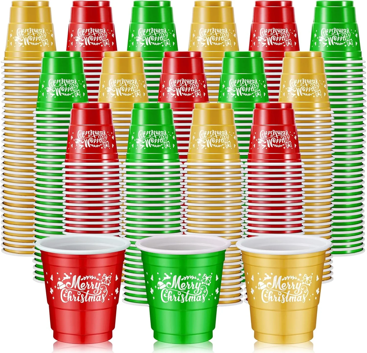 300 Pcs 2 oz Christmas Plastic Shot Glasses Christmas...