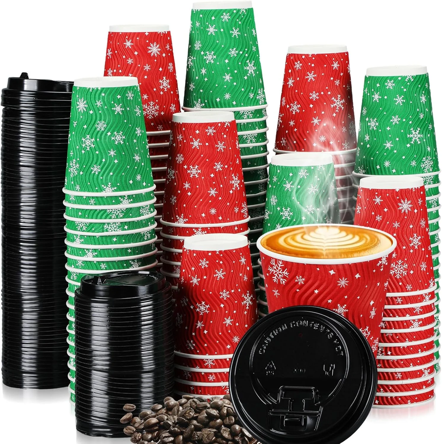 200 Pcs Christmas Coffee Cups with Lids 12 oz Hot Drink...