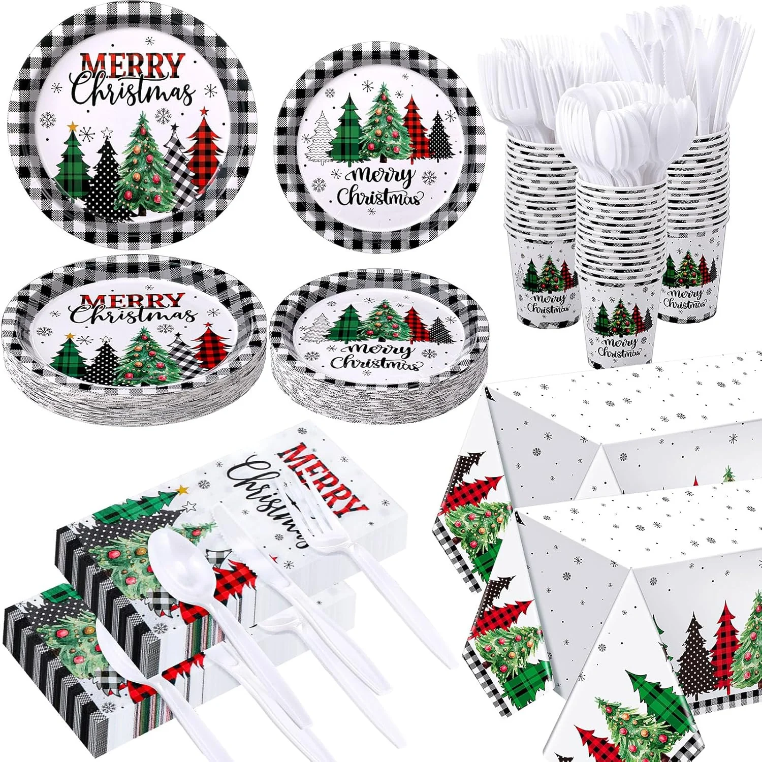 Ziliny 352 Pcs Christmas Buffalo Plaid Party Supplies Serve