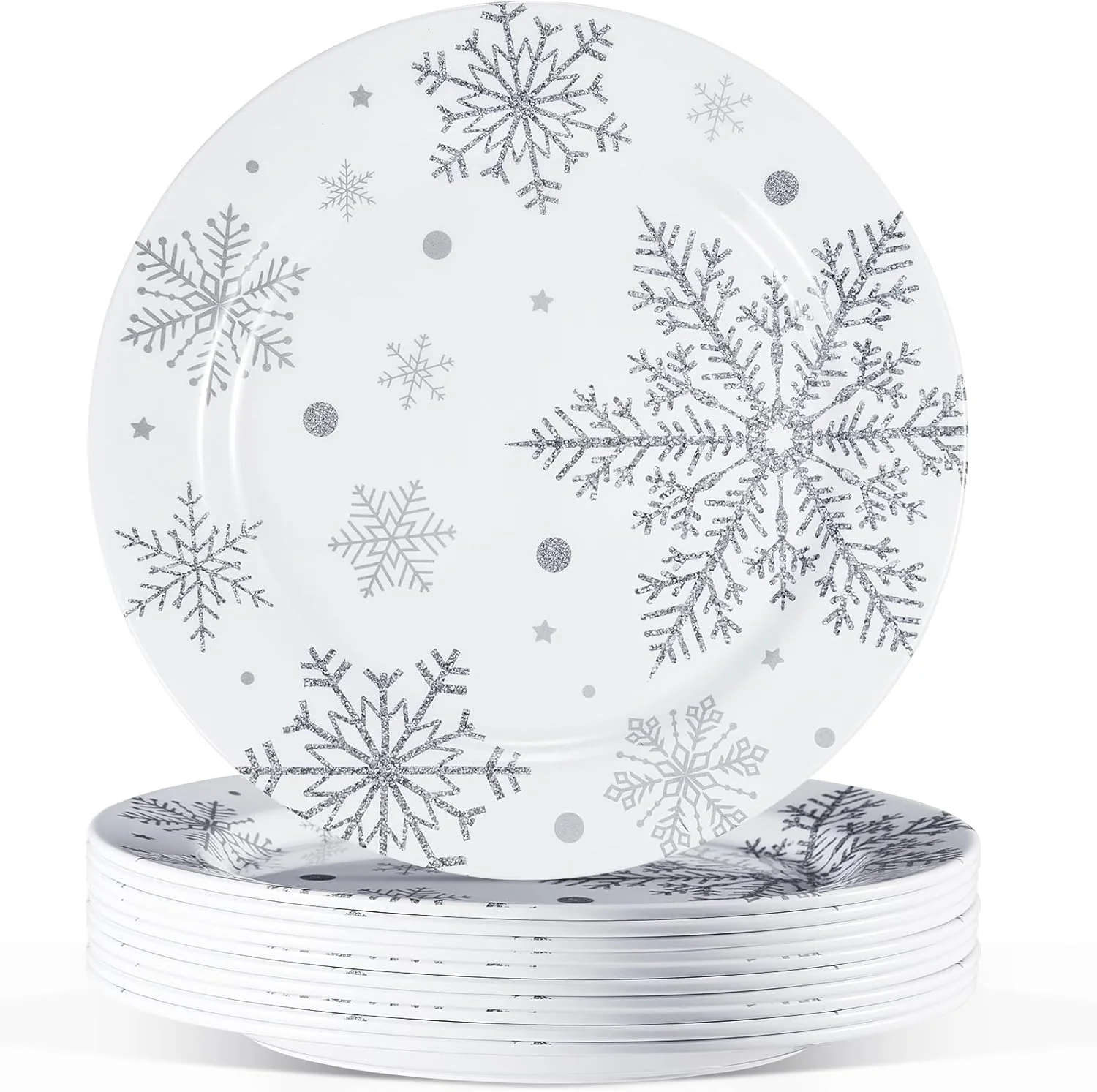 10 Pcs Christmas Snowflake Plates Silver White Snowflake...