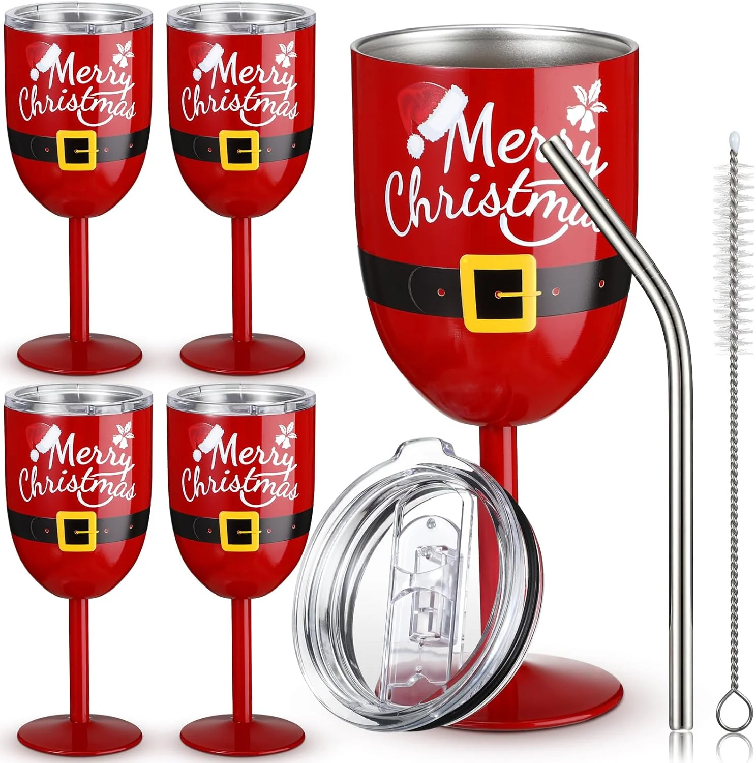 Ziliny 4 Pcs 10oz Christmas Stainless Steel Wine Glasses