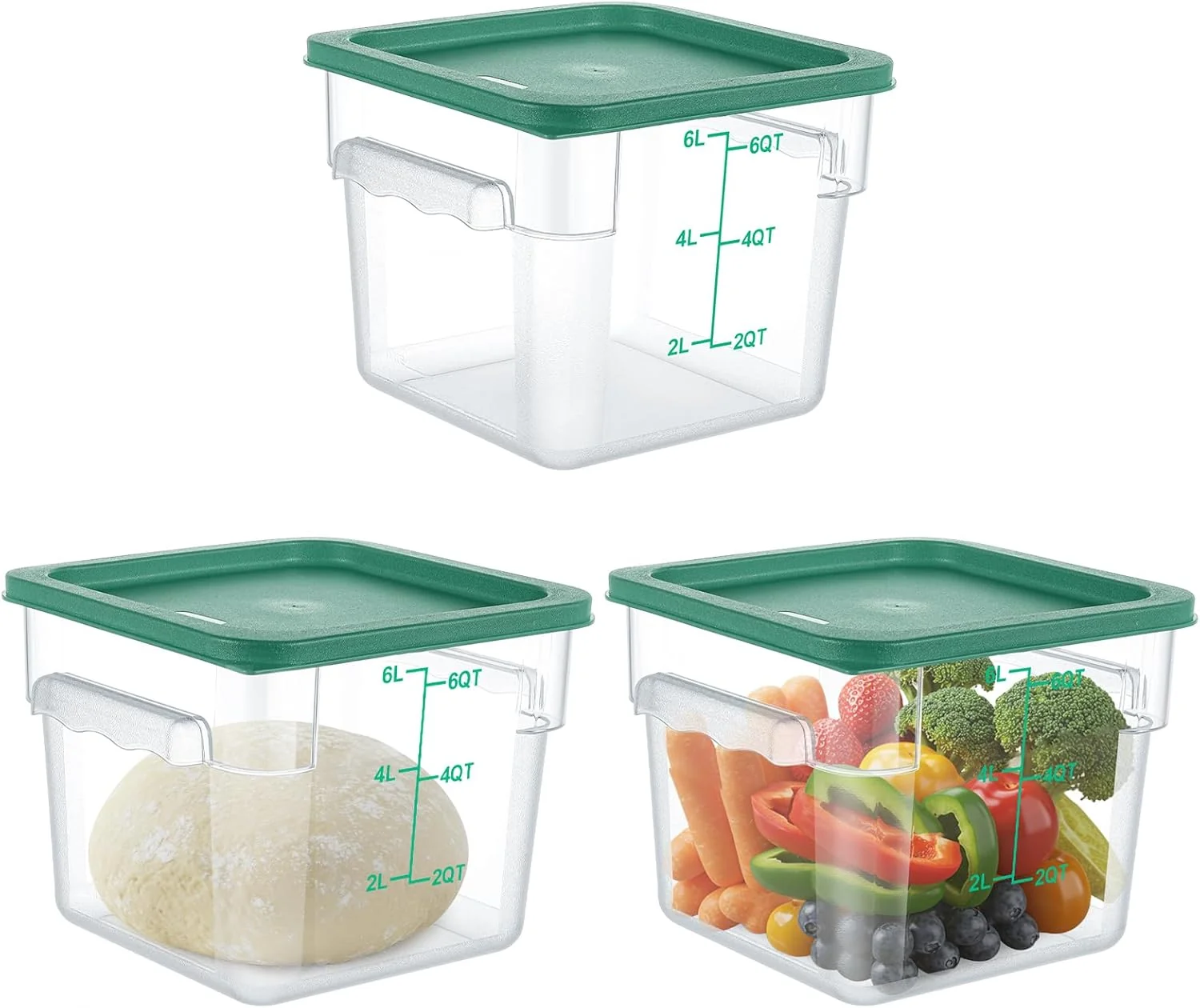 3 Sets 6 Qt Square Food Storage Containers with Lids Dough...
