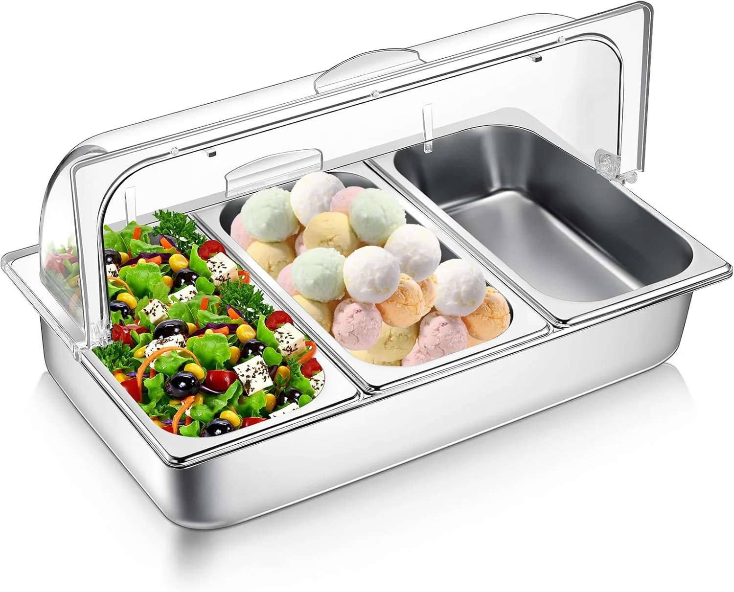 Ziliny 3 Pan Countertop Food Serving Display Container Stainless