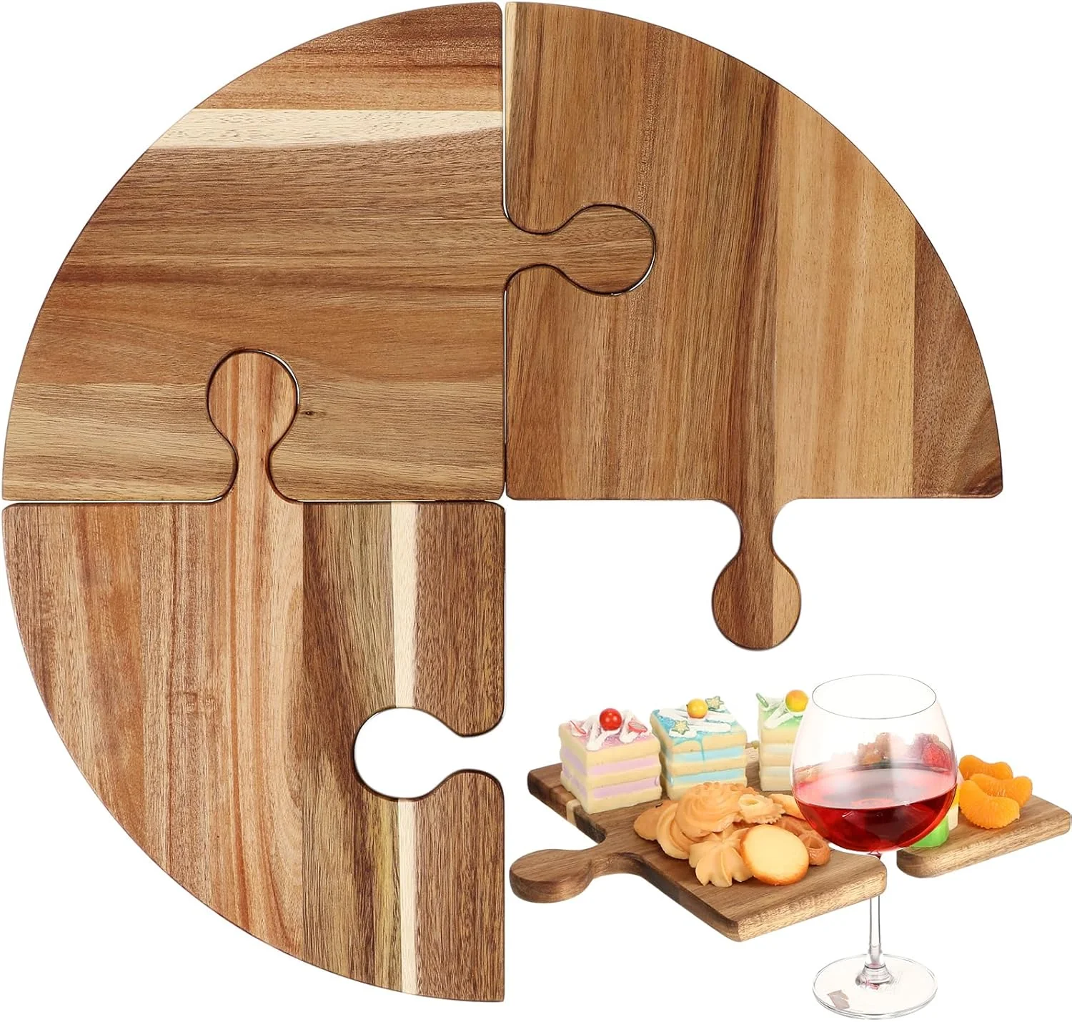 Ziliny Acacia Wood Puzzle Serving Tray Cutting Board Set