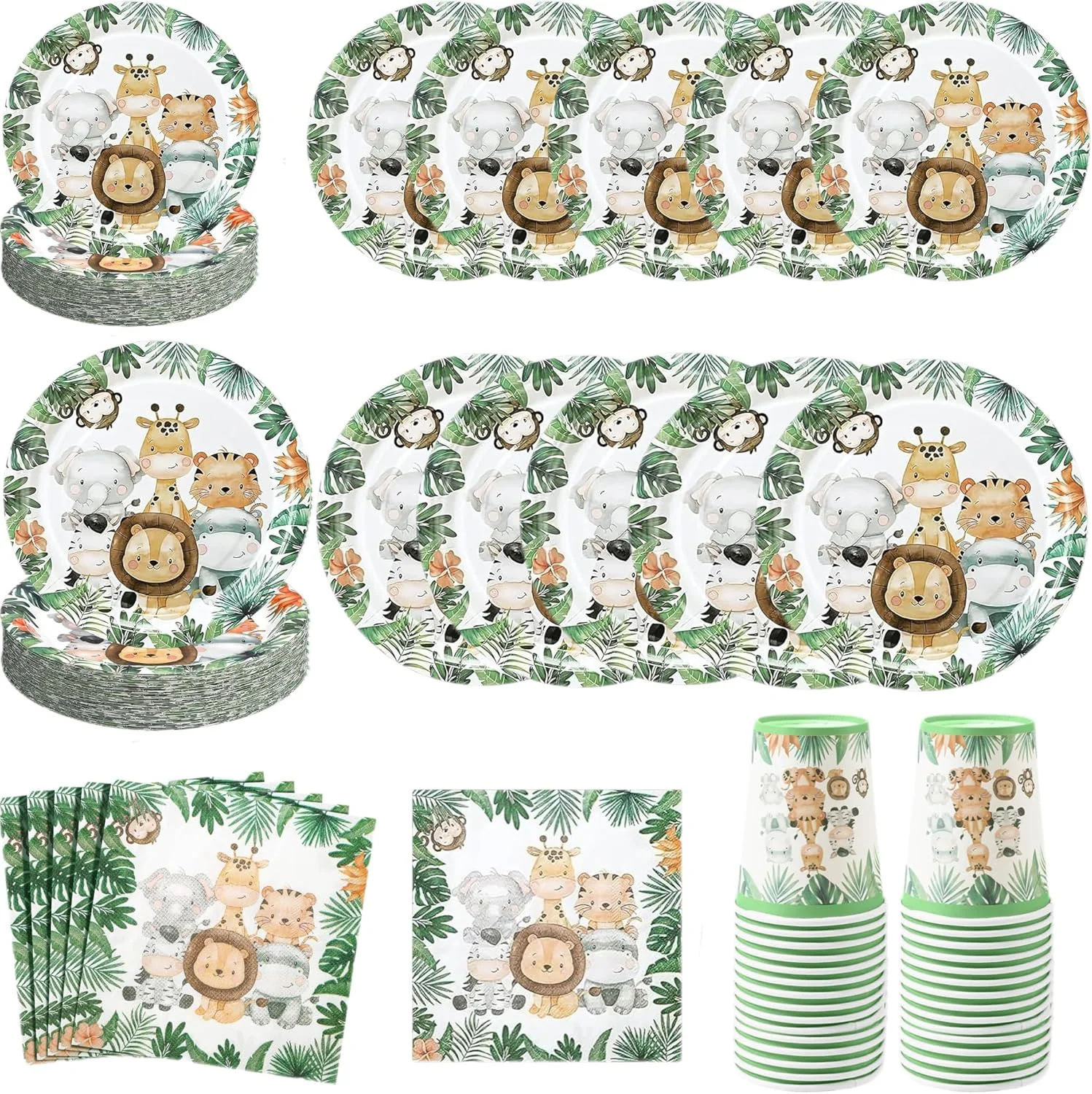 Ziliny 240 Pcs Jungle Safari Baby Shower Decorations Tableware