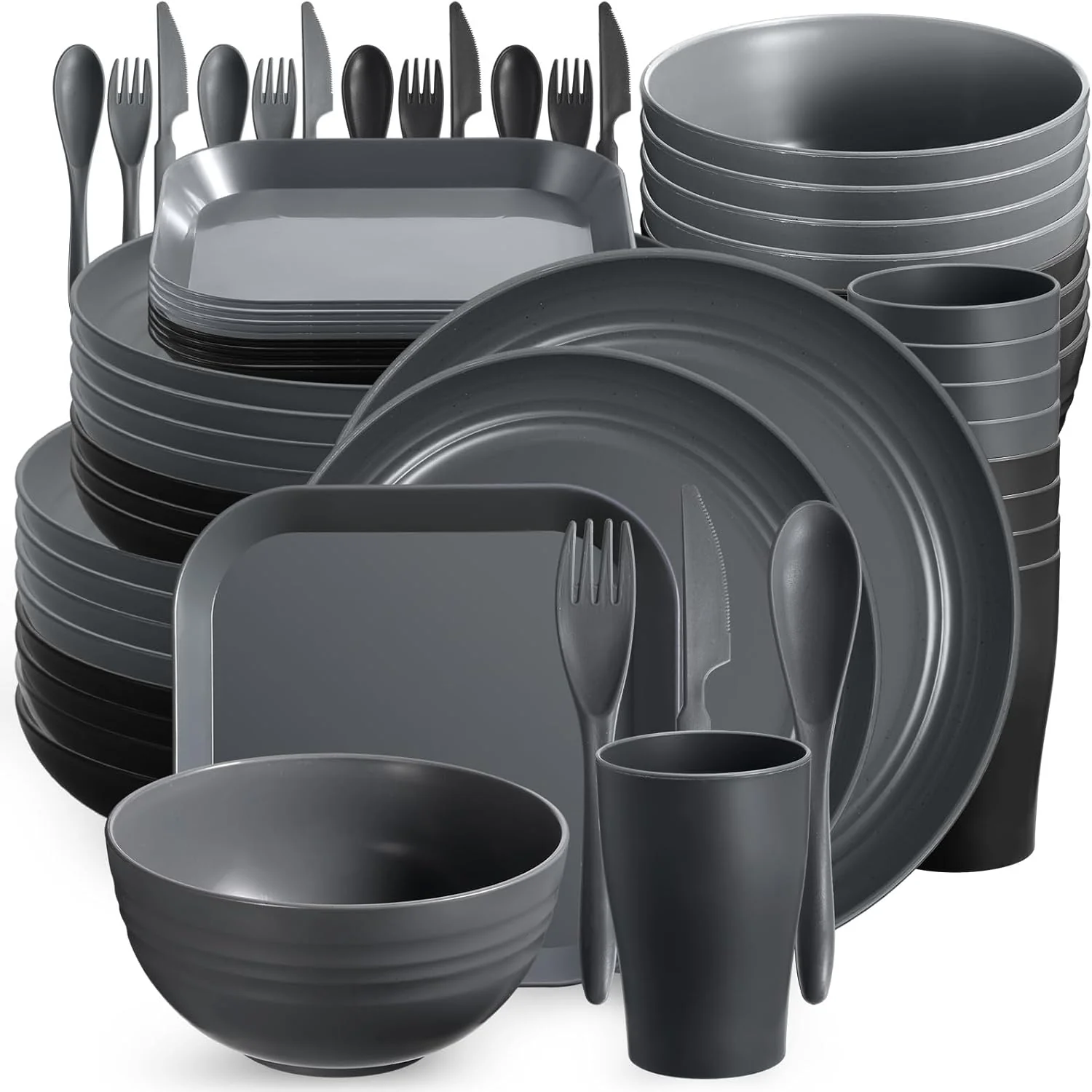 Ziliny 64 Pcs Wheat Straw Dinnerware Sets Bulk Unbreakable