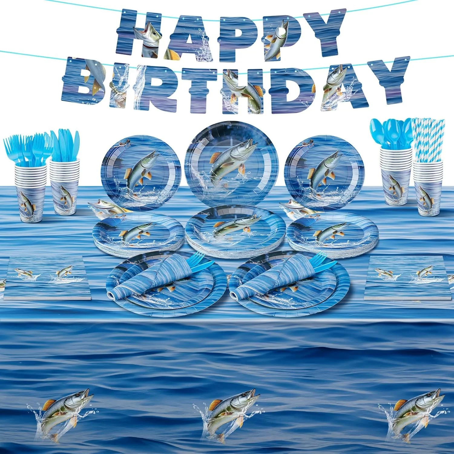 Ziliny 197 Pcs Fishing Birthday Party Decorations Tableware Set