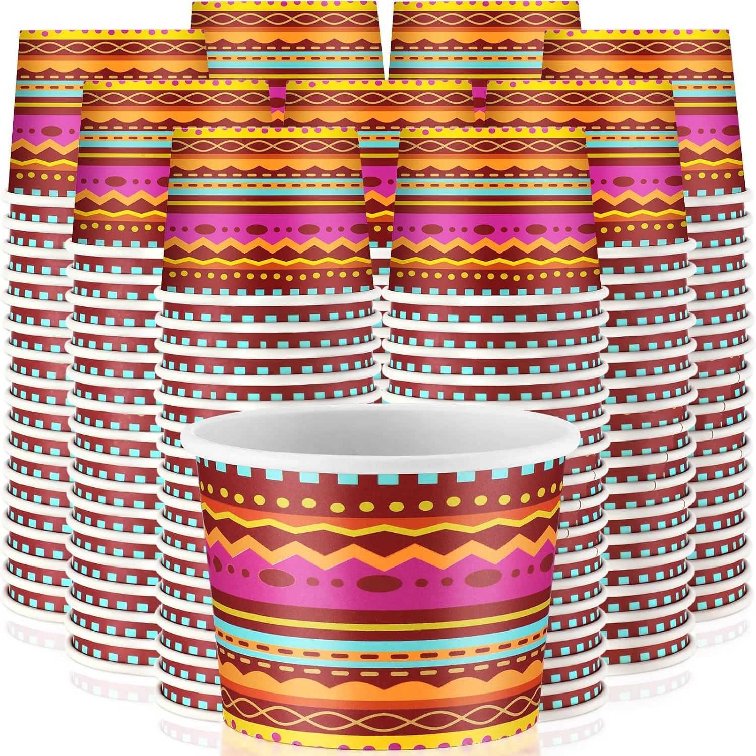 Ziliny 200 Pcs Fiesta Paper Cups Mexican Serape Disposable
