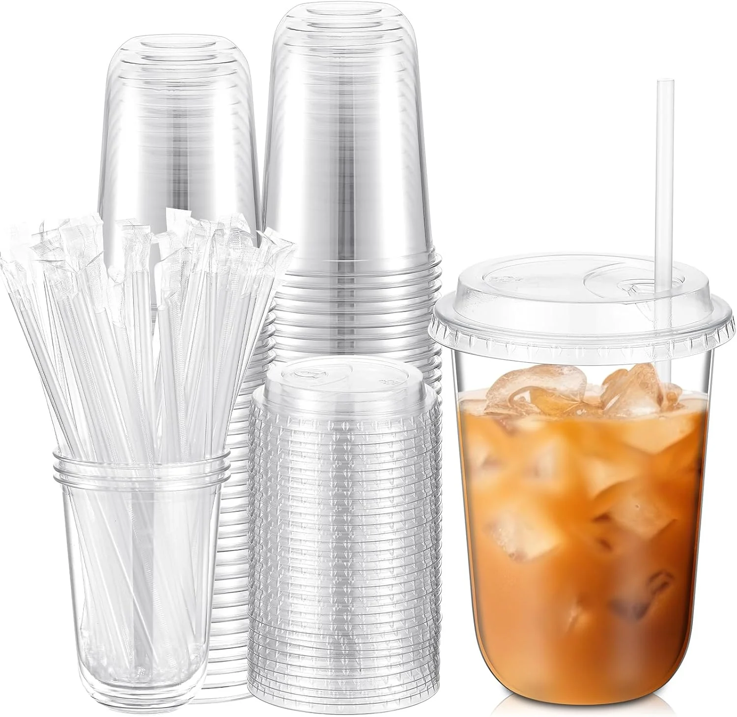 Ziliny 50 Sets Crystal Plastic Cups with Lids