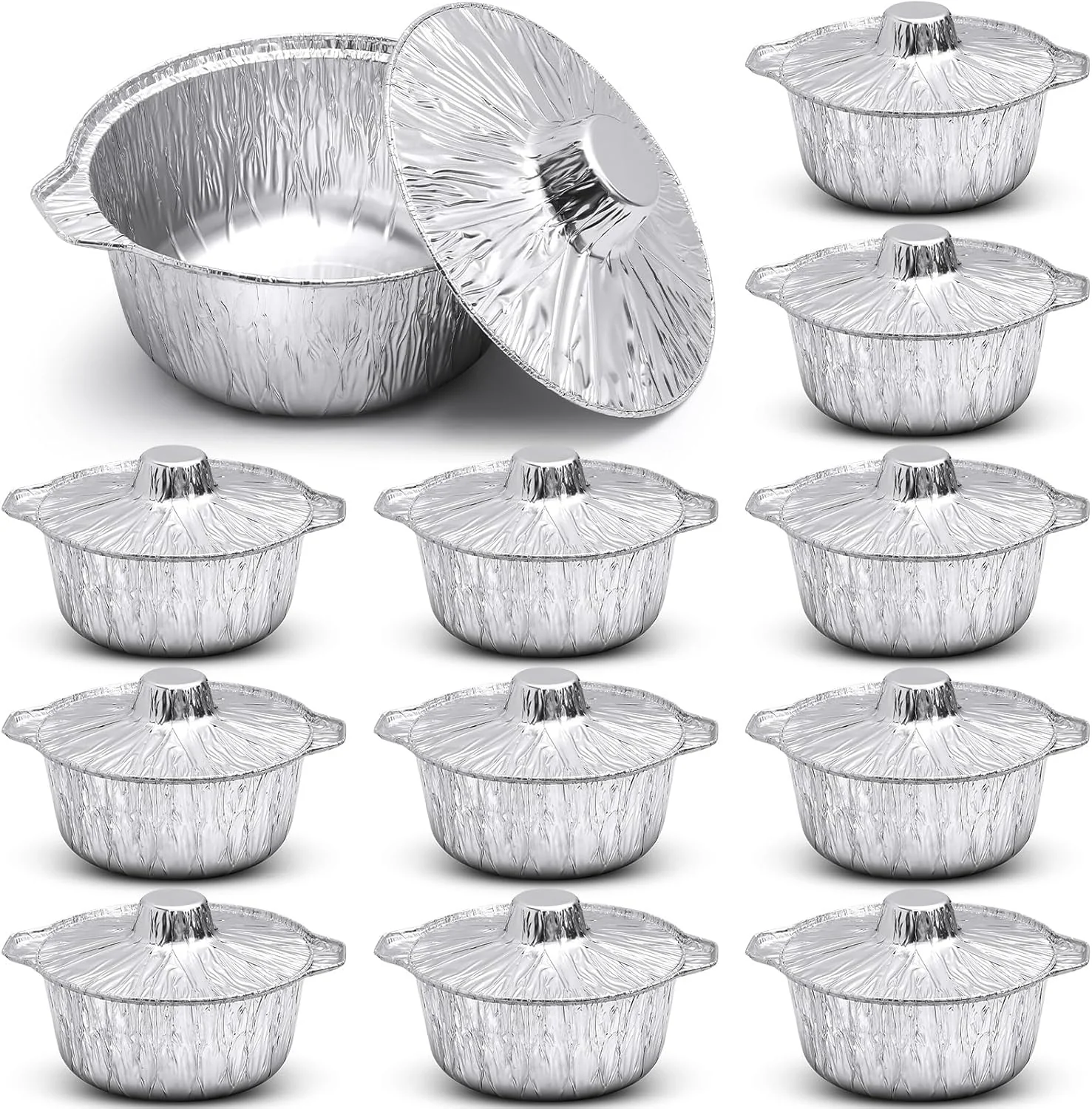 Ziliny 12 Pcs Disposable Aluminum Pot with Lid Round