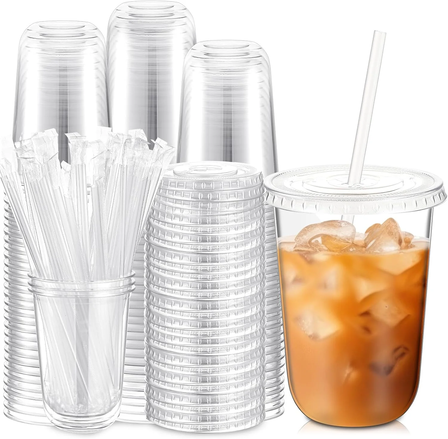 Ziliny 100 Sets Clear Plastic Cups with Lids
