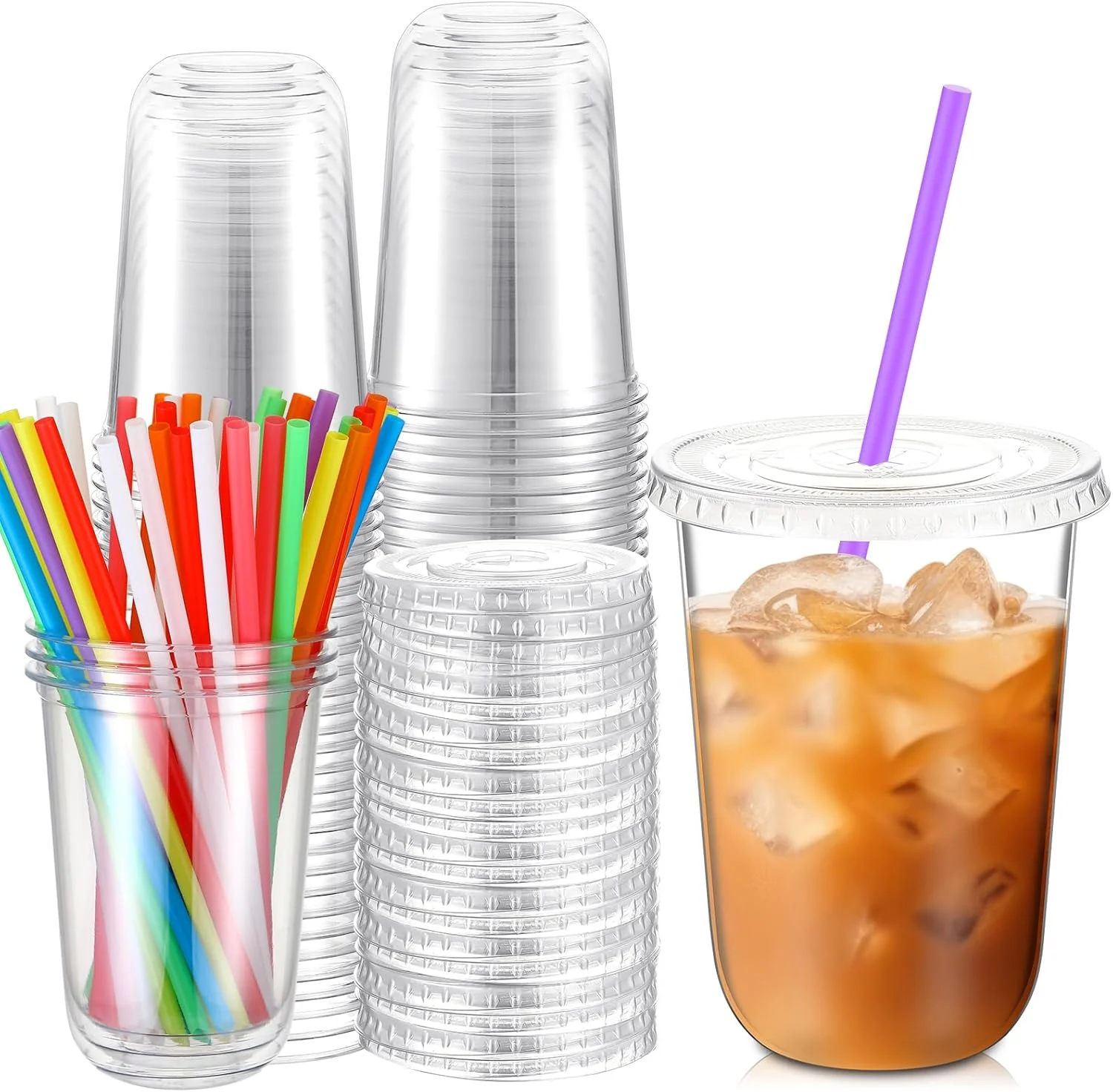 Ziliny 50 Pack Clear Plastic Cups With Flat Lids