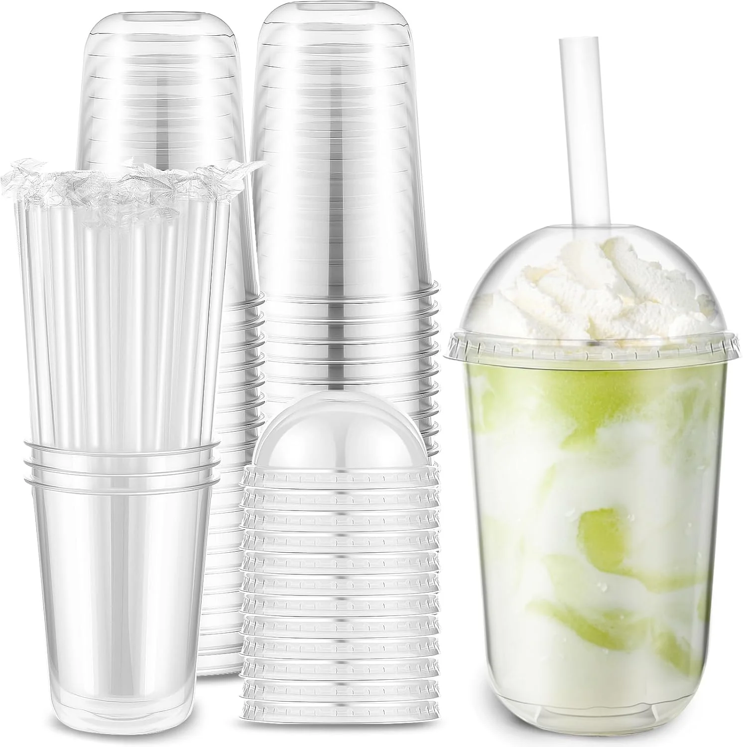 Ziliny 50 Set Clear Plastic Cups with Dome Lids