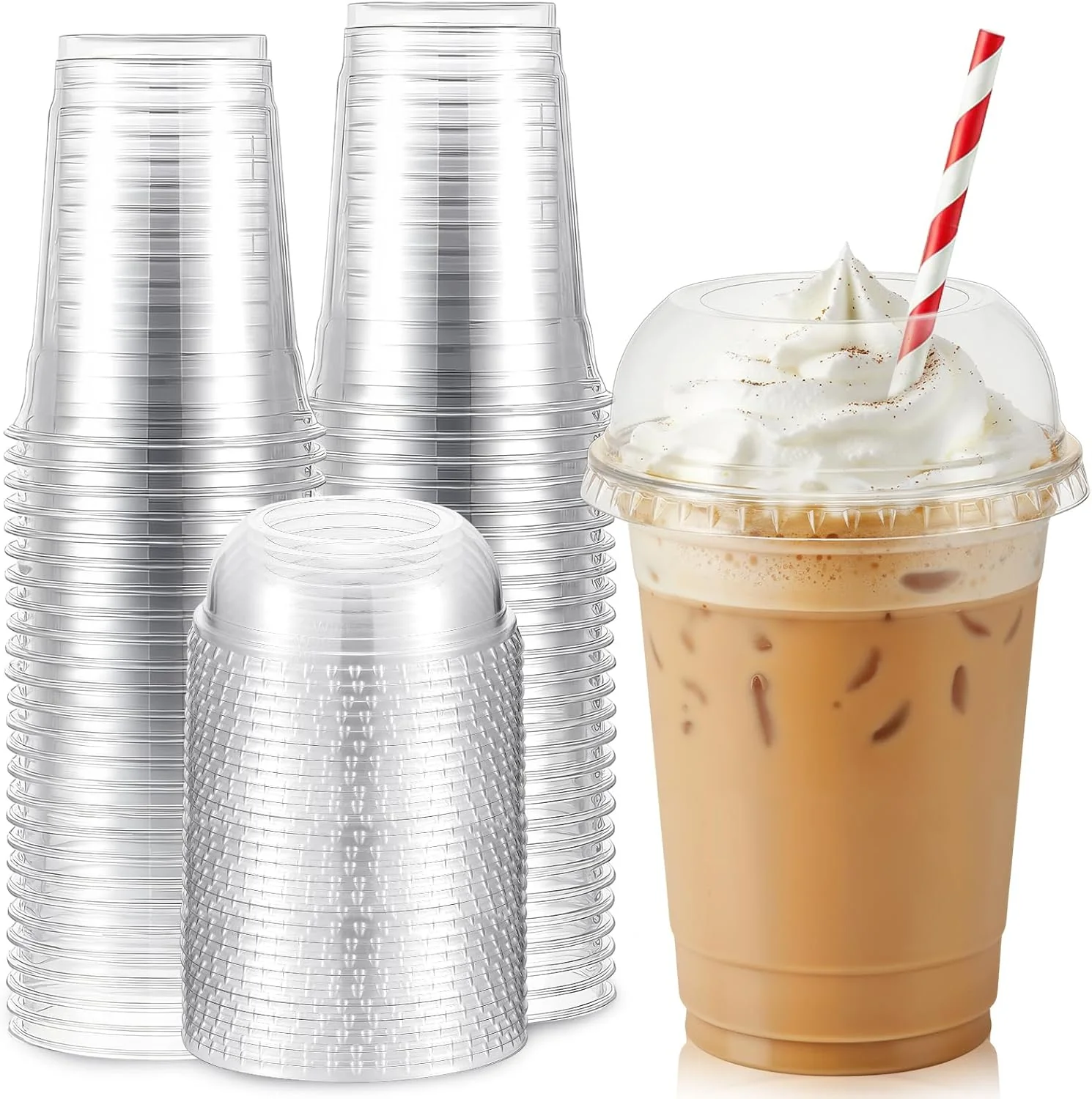 Ziliny 50 Set Clear Plastic Cups with Wide Dome