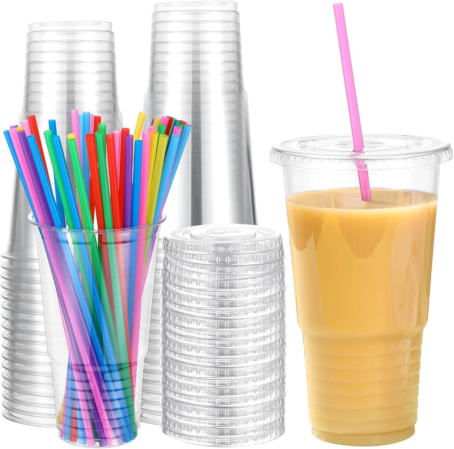 Ziliny 50sets 32 oz Clear Plastic Cups with Lids