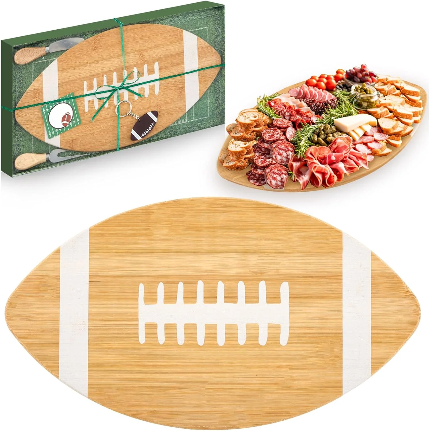 Ziliny Football Shaped Cutting Board Charcuterie Board Gift Set