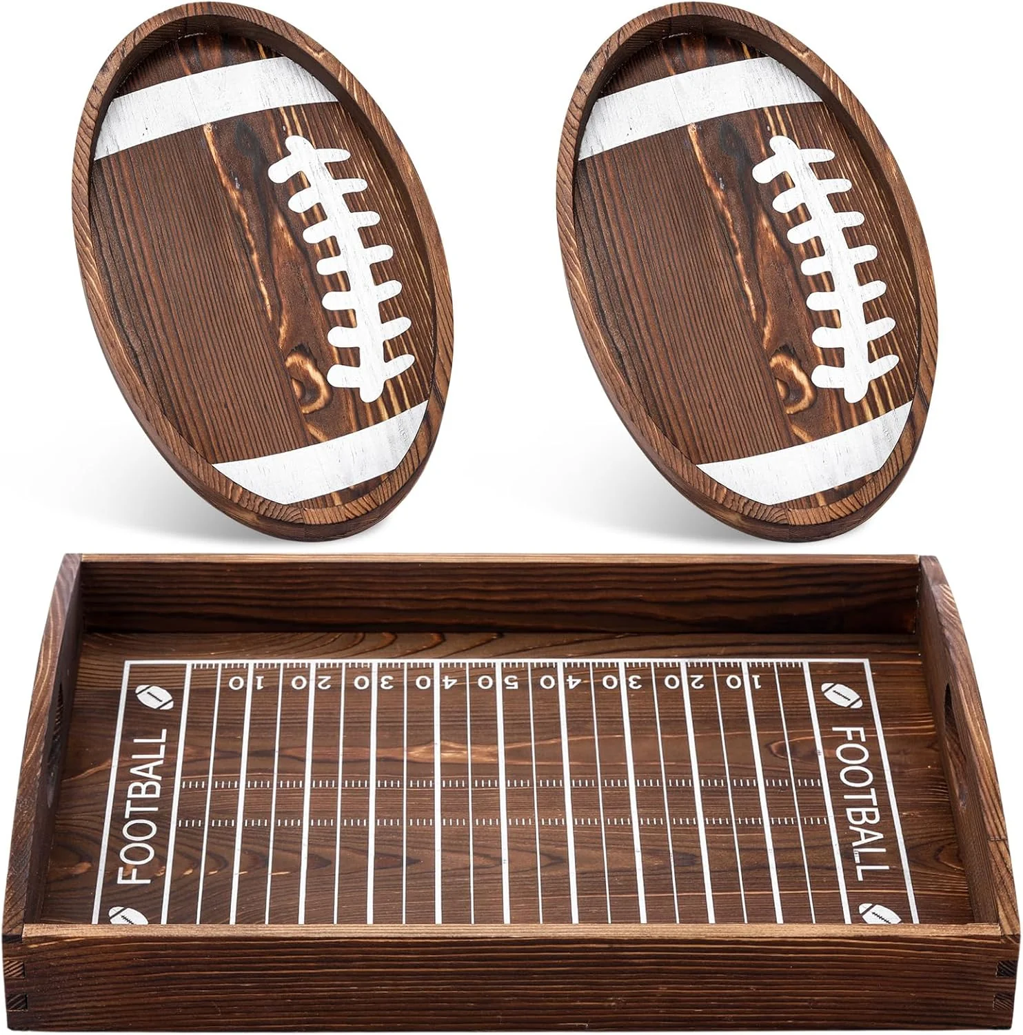 Ziliny 3 Pcs Wooden Football Serving Trays Charcuterie Board,