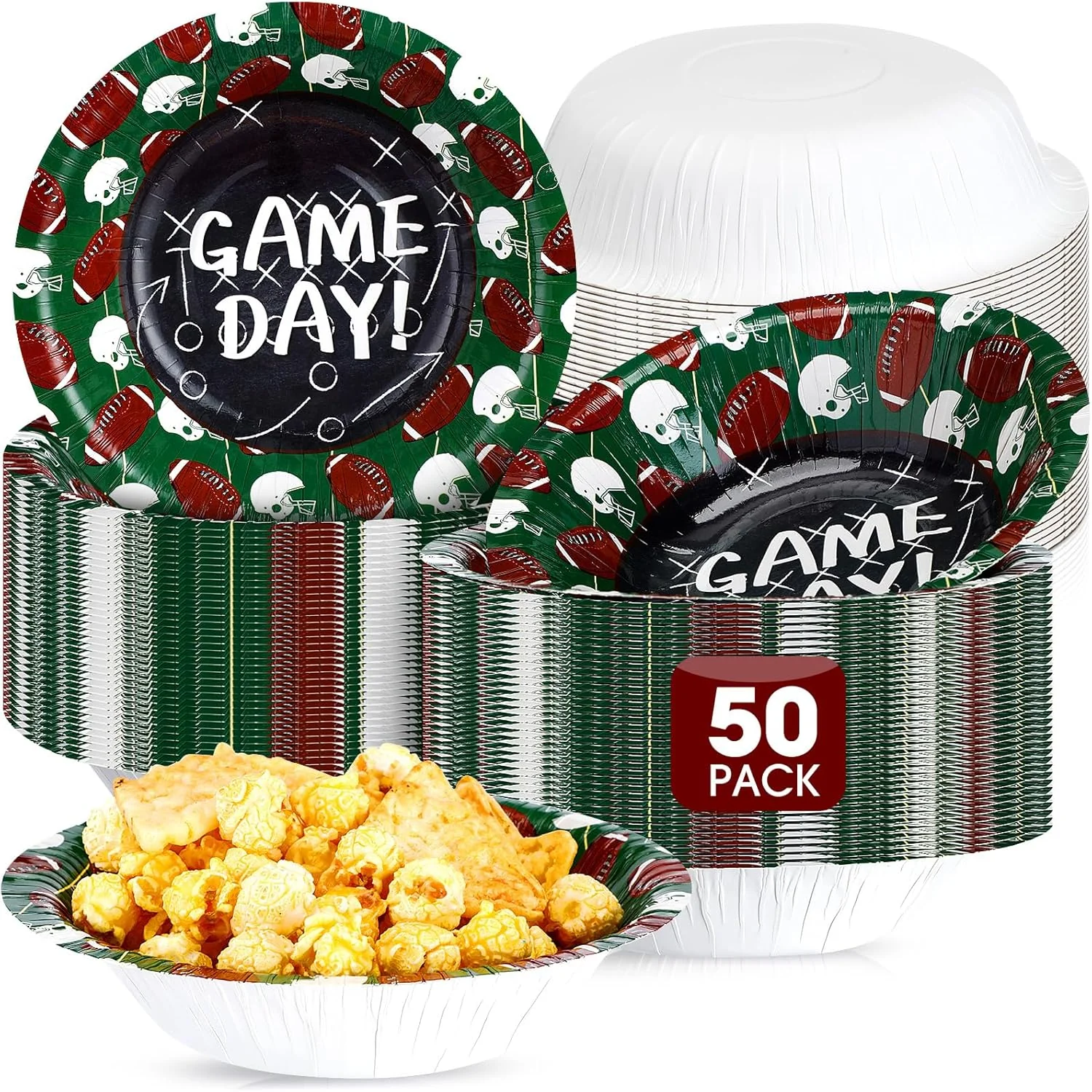 Ziliny 50 Pcs 16 oz Football Paper Bowls Football