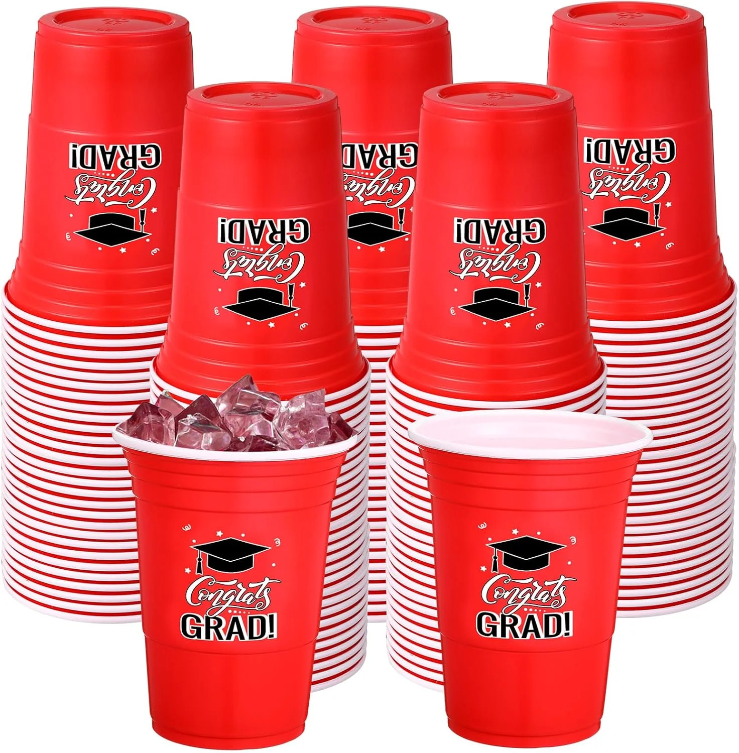 Ziliny 100 Pack Graduation Cups Bulk 16 oz Congrats