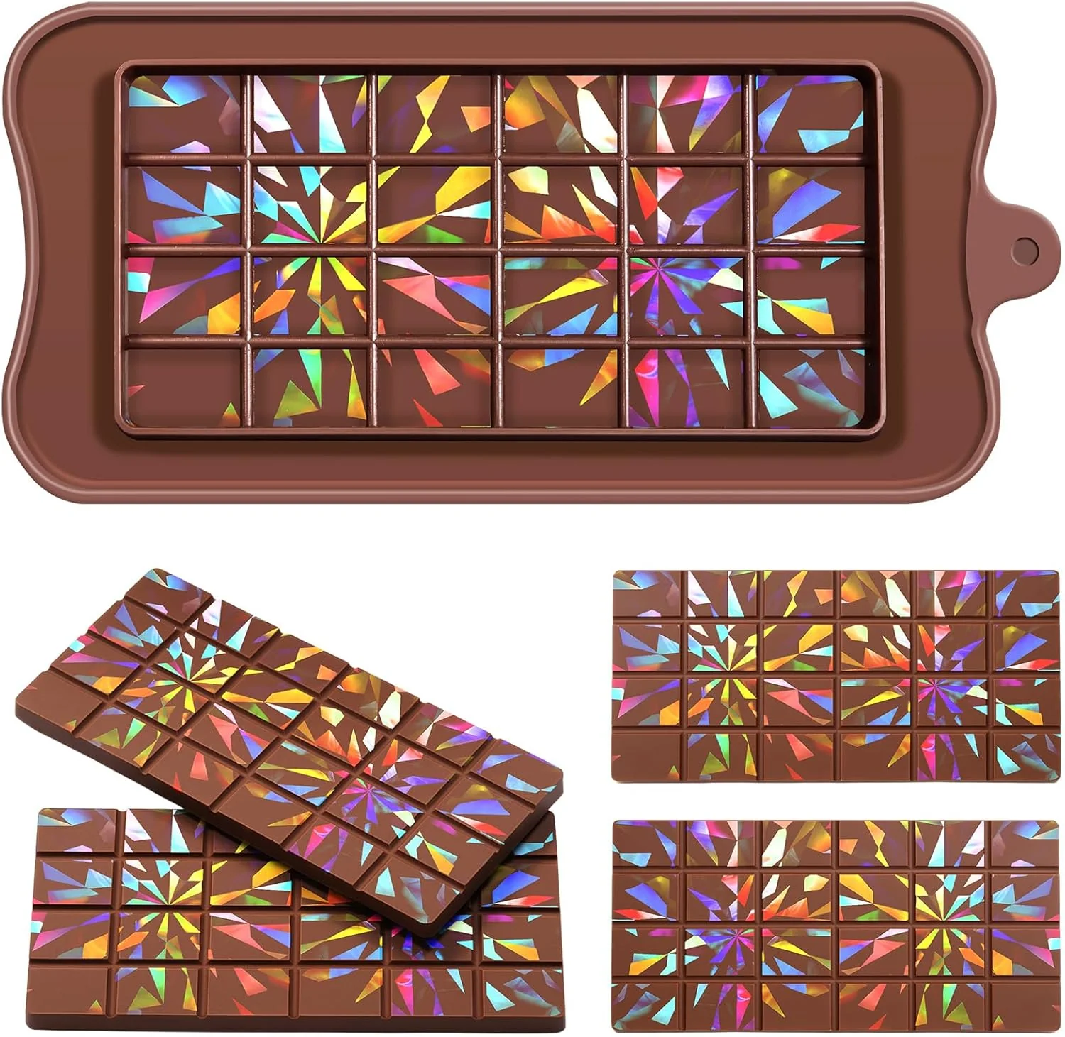 Ziliny Holographic Chocolate Molds Resin Silicone Chocolate Bar Deep