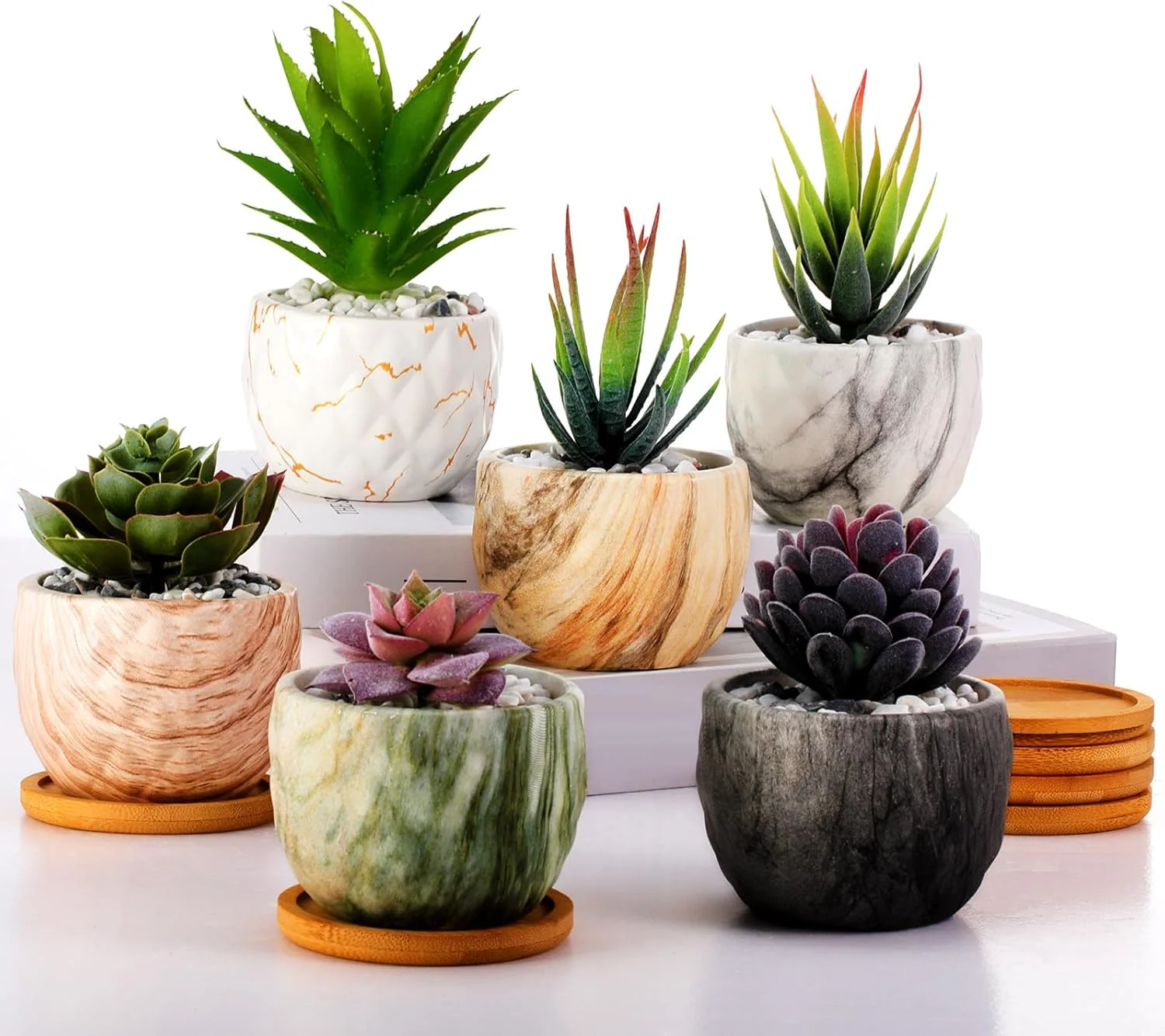 Marbling Ceramic Flower Pot 3.35 Inch Succulent Small Plant...