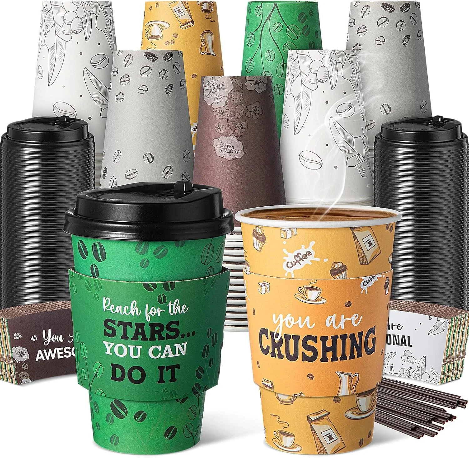 Ziliny 100 Sets 12 oz Disposable Coffee Cups