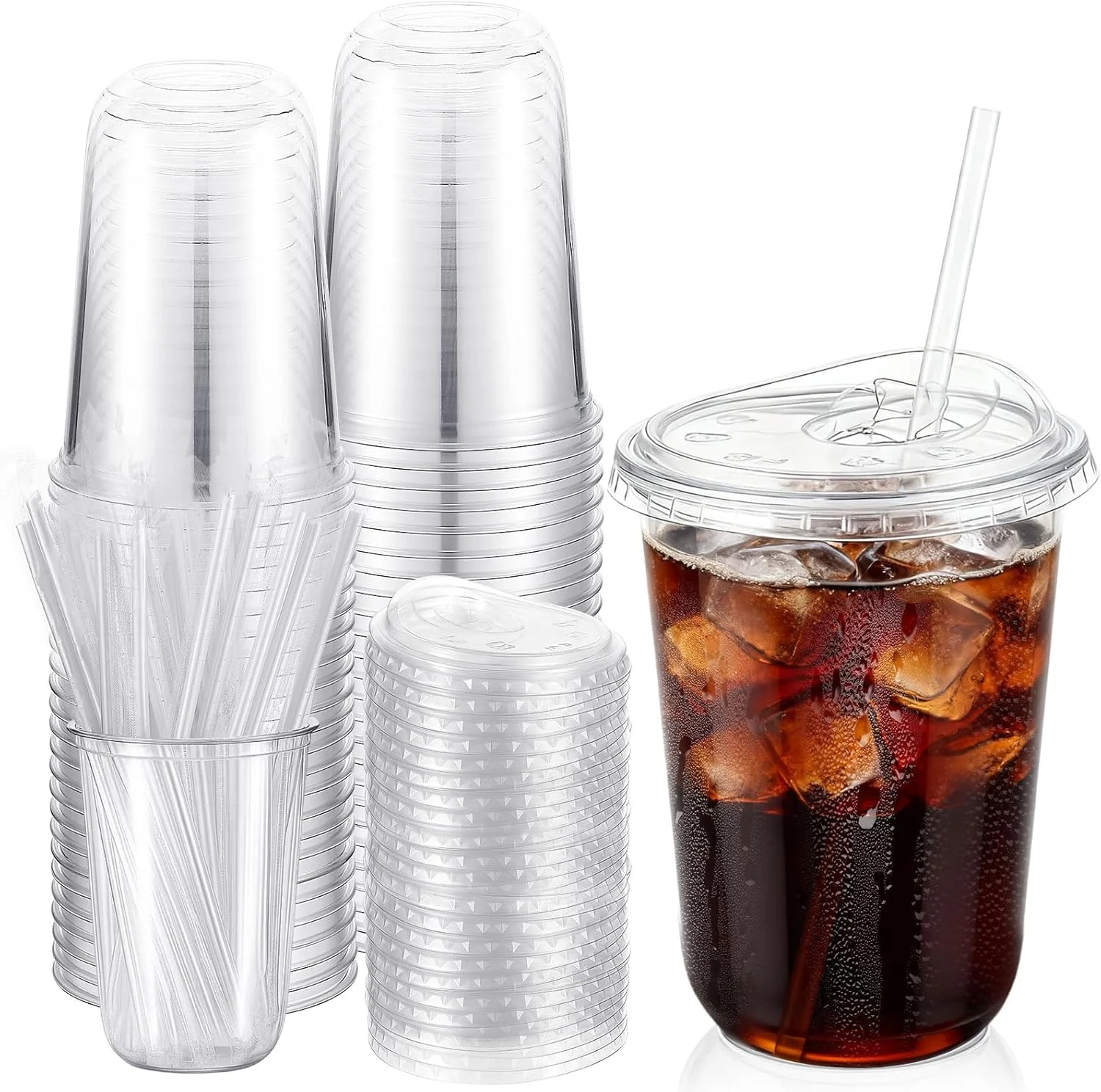 Ziliny 50 Pack 16oz Clear Plastic Cups with Lids