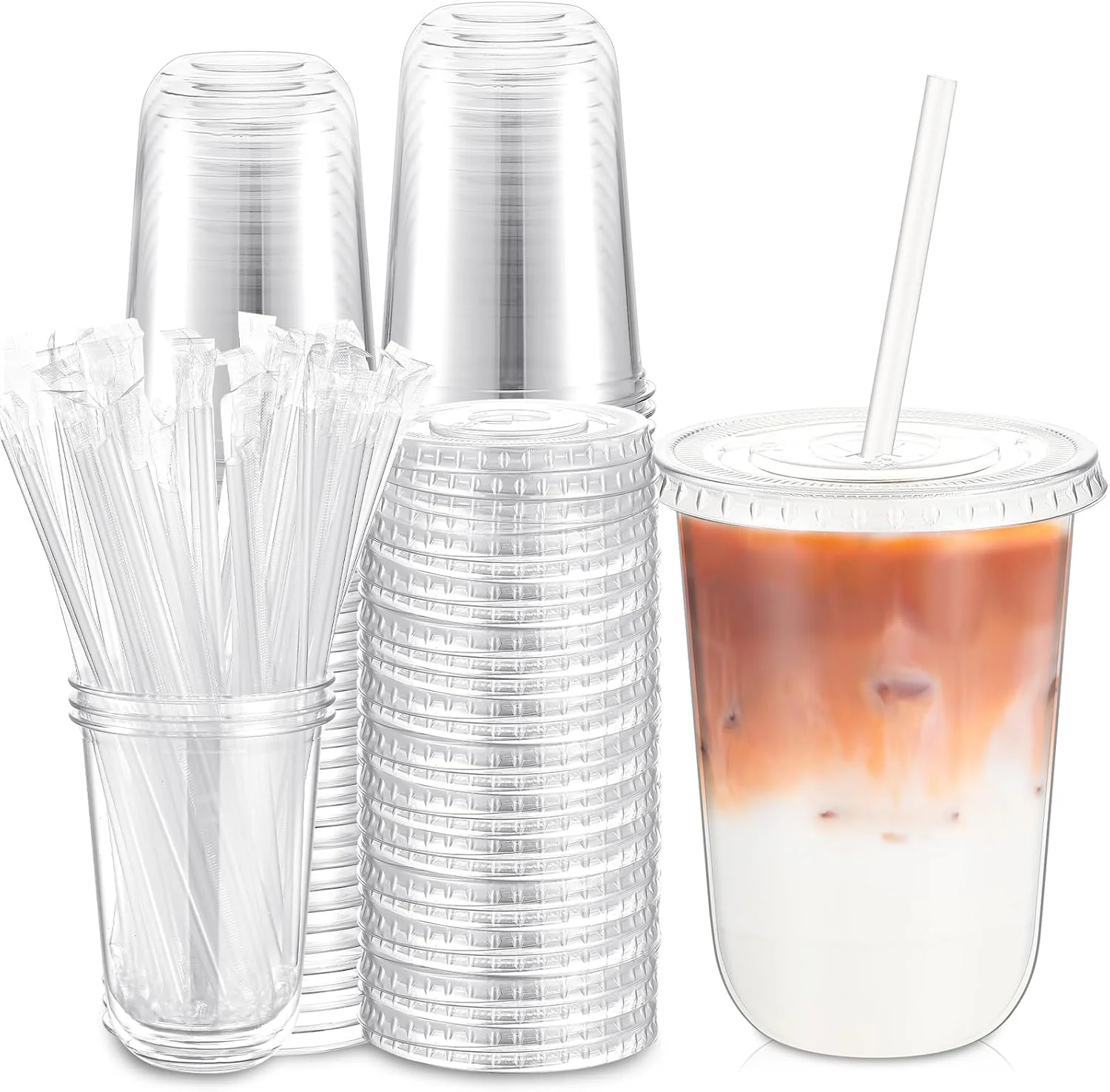 Ziliny 16oz 50 Set Plastic Cups with Lids