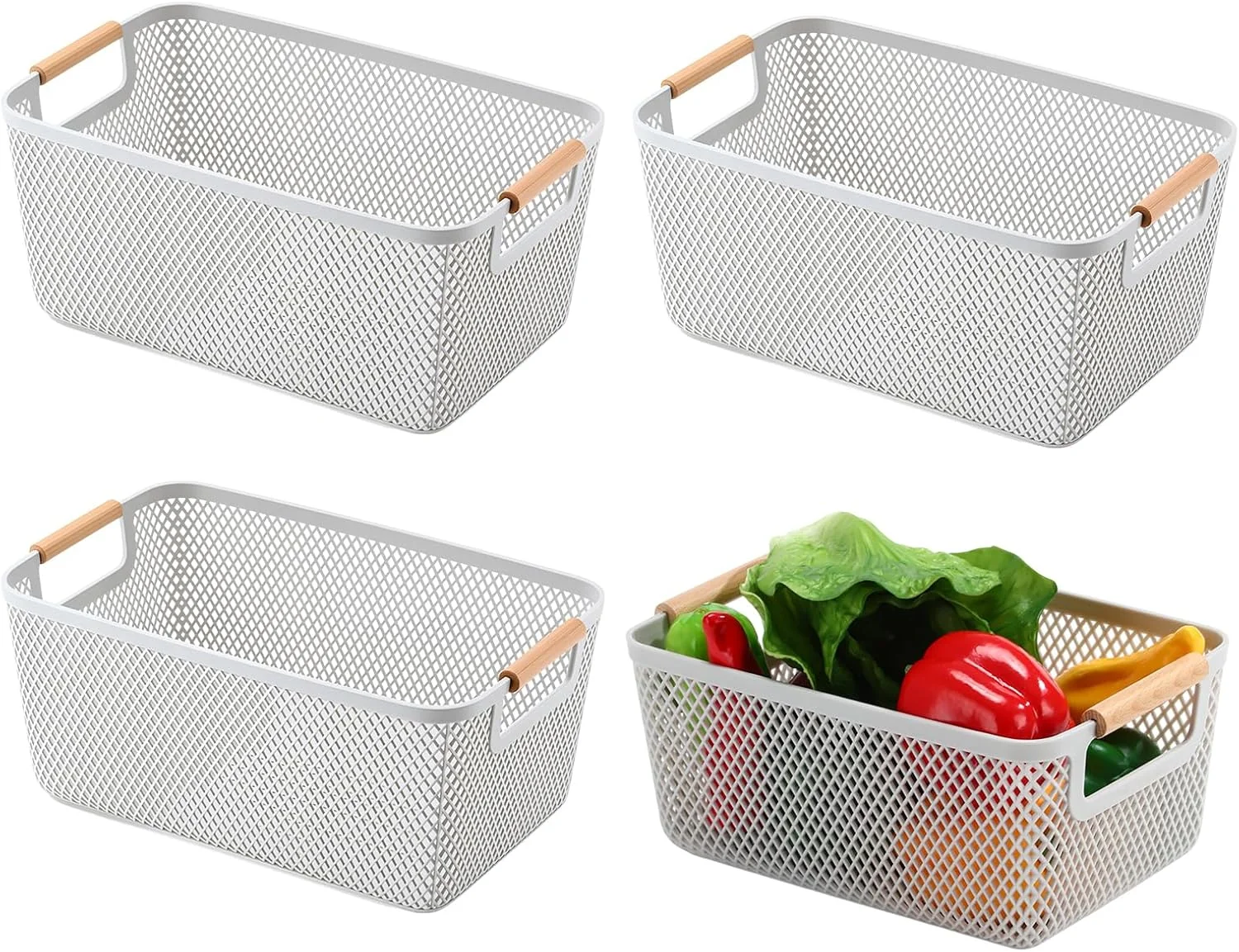 Ziliny 4 Pcs Plastic Mesh Baskets with Handles -