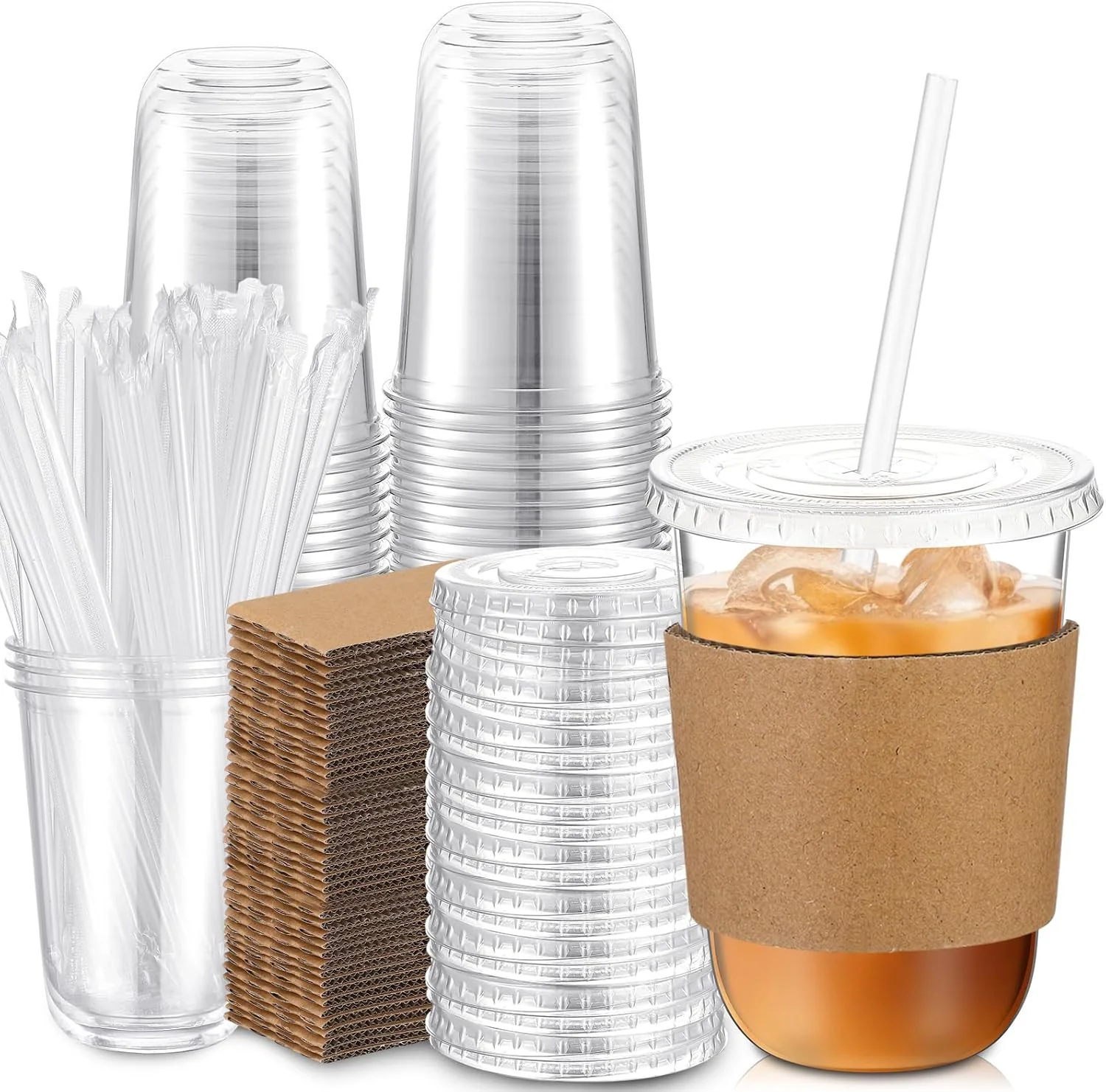 Ziliny 50 Sets Clear Plastic Cups with Lids Straws