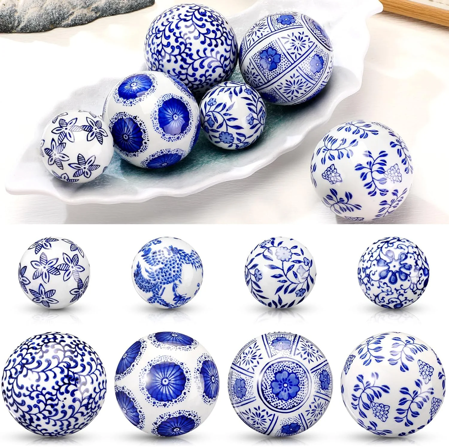Ziliny 8 Pcs Porcelain Decorative Balls for Centerpiece Bowls