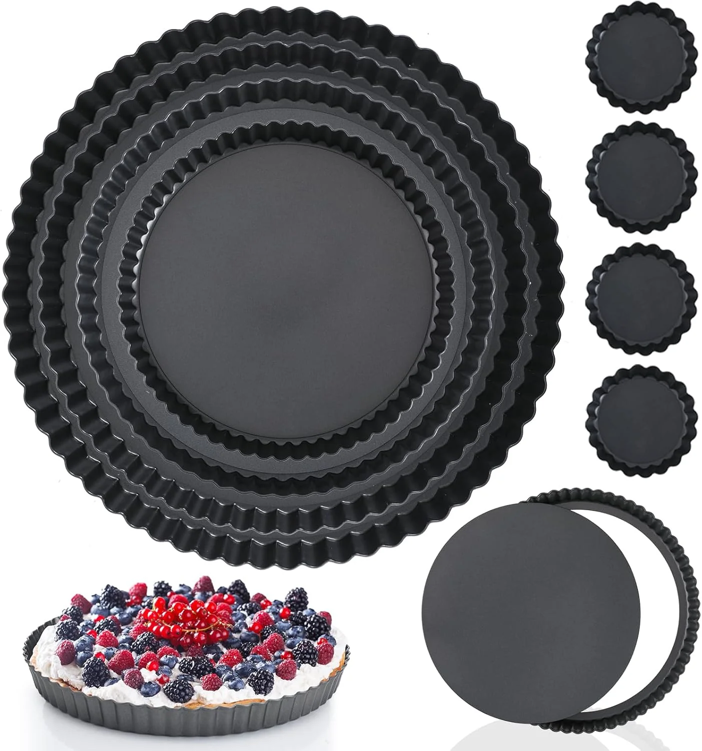 Ziliny 8 Pcs Non Stick Tart Pan with Removable