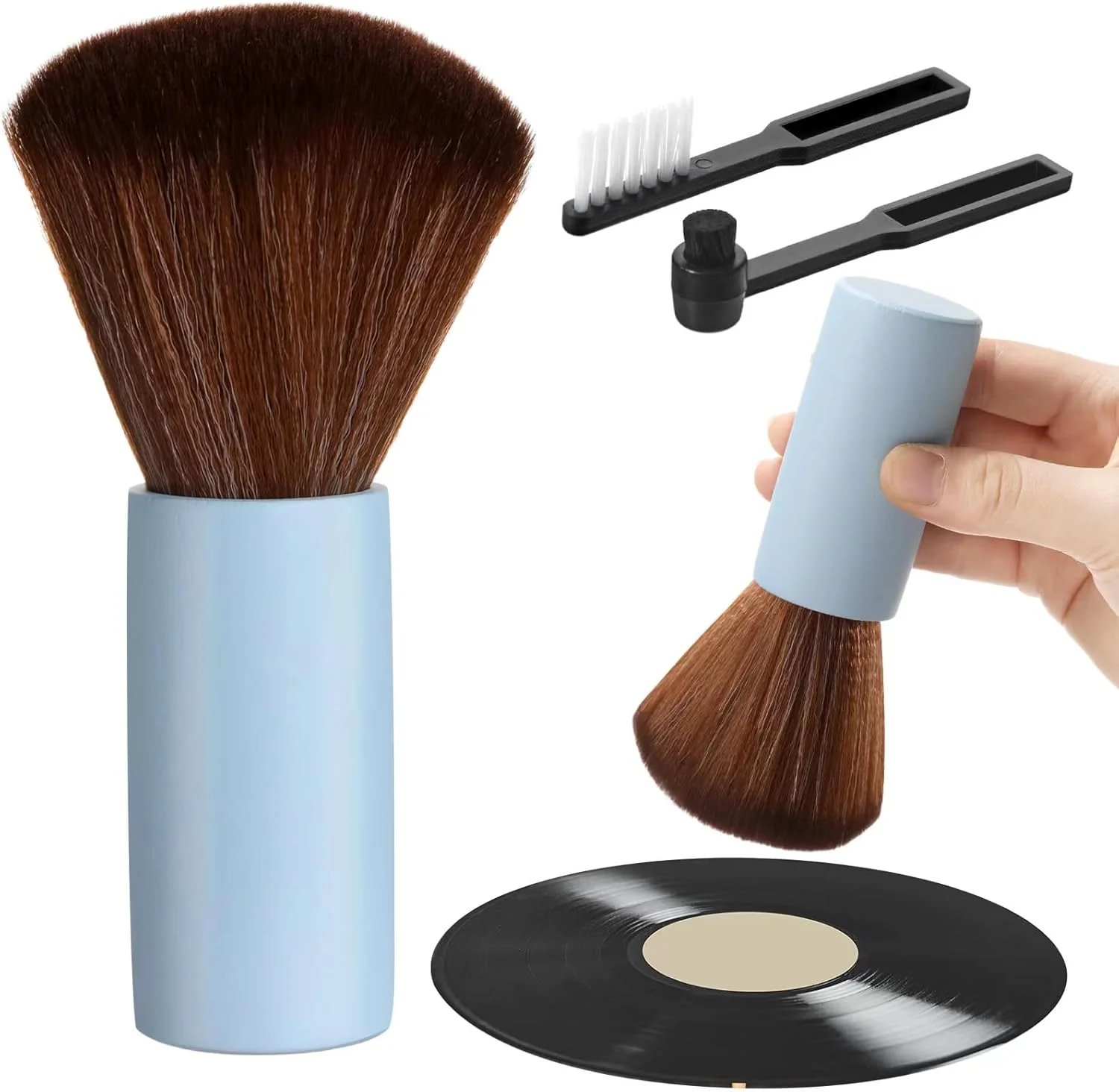 Ziliny 3 Pcs Vinyl Record Cleaning Brush Wooden Anti