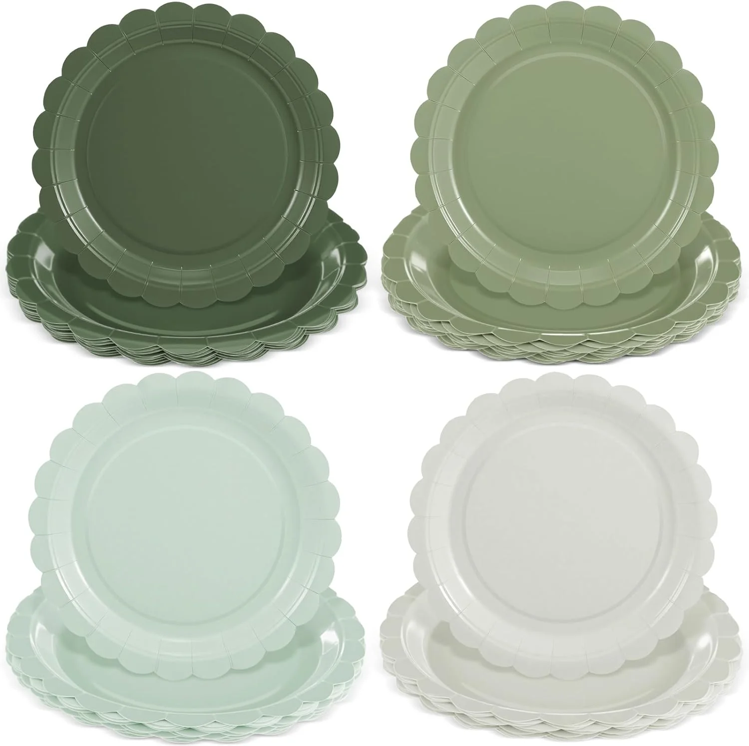 Ziliny 48 Pcs Sage Green Scalloped Party Plates 9