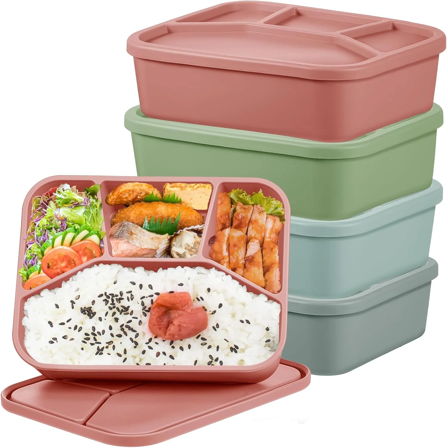 4 Pcs Silicone Bento Box Reusable Lunch Container Smooth...