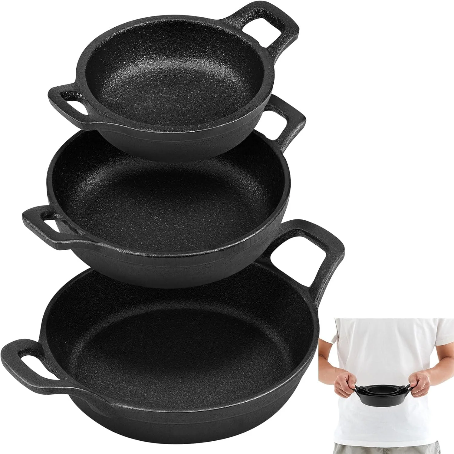 Ziliny 3 Piece Mini Cast Iron Skillet Set