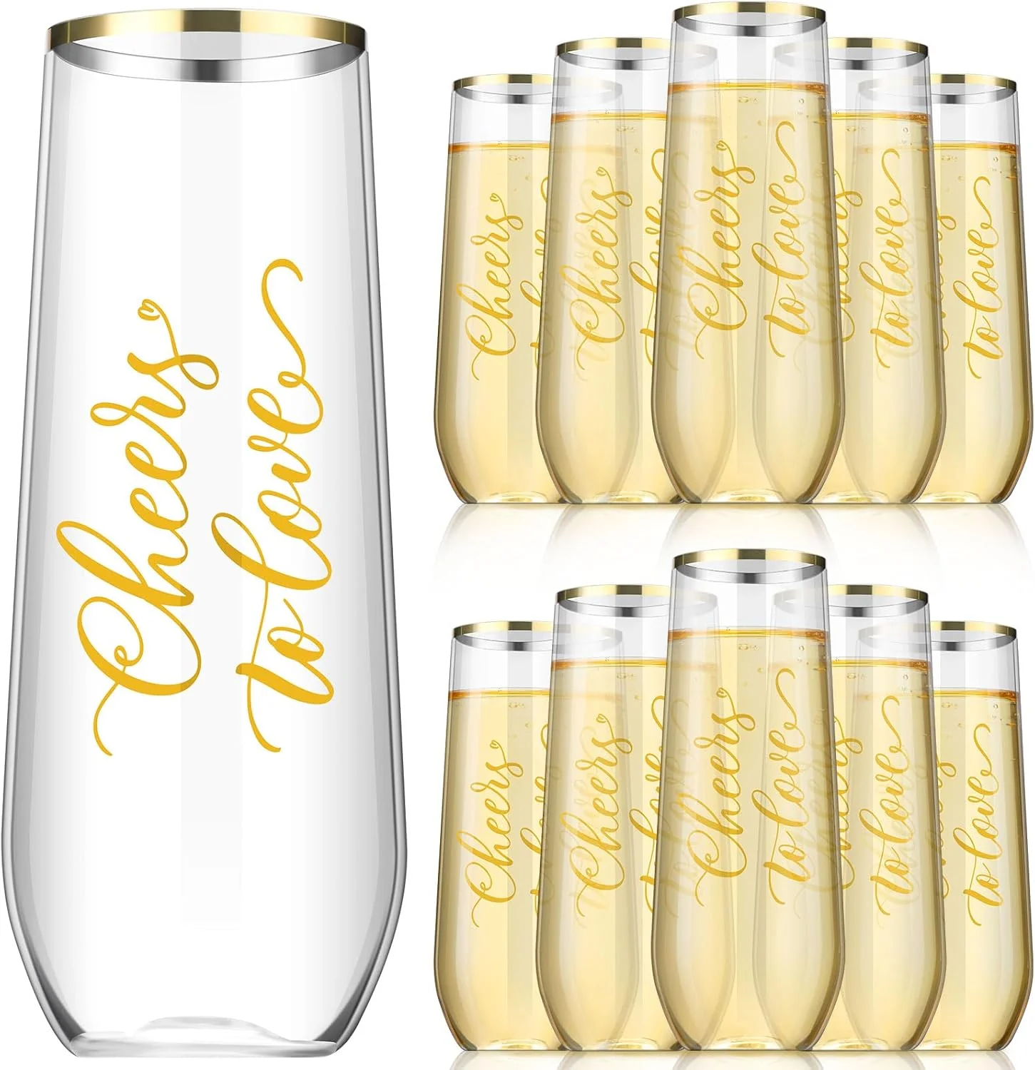 24 Pcs Wedding Plastic Champagne Flutes 9 oz Cheers to Love...